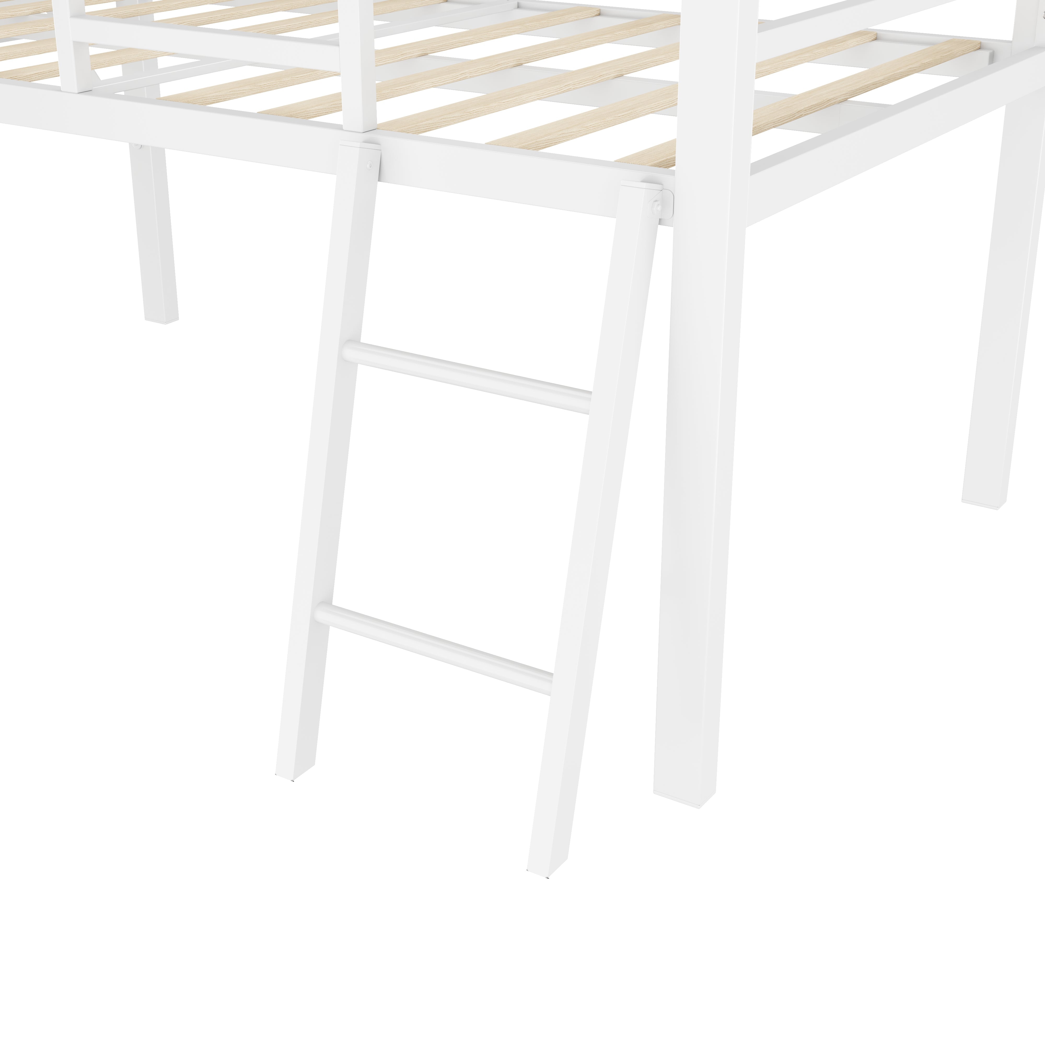 Logidon flat bed 90 x 200 cm metal bed white with railing ladder LED