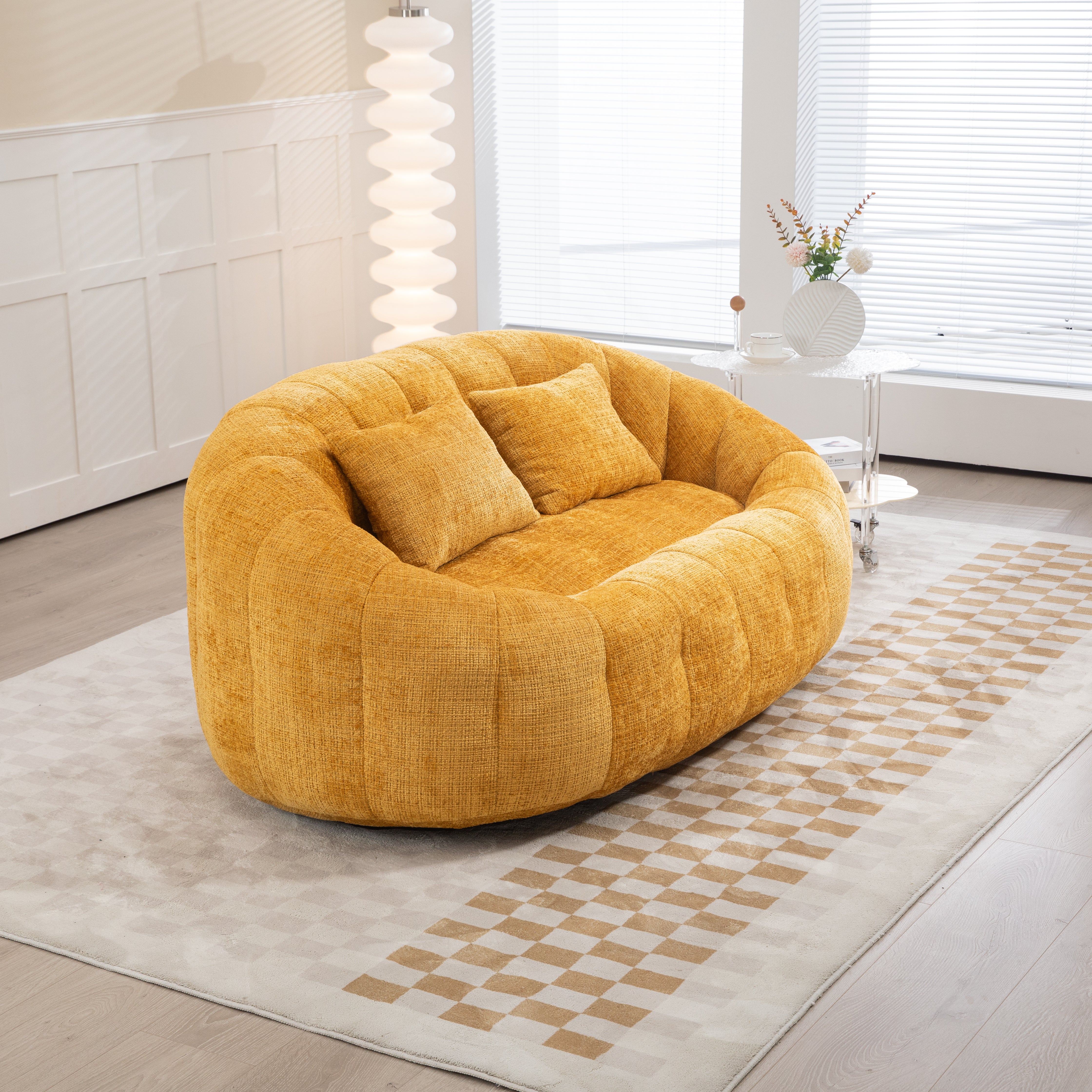 Logidon Zitzakbank Luxe Chenille Geel Ligstoel met hoge rugleuning