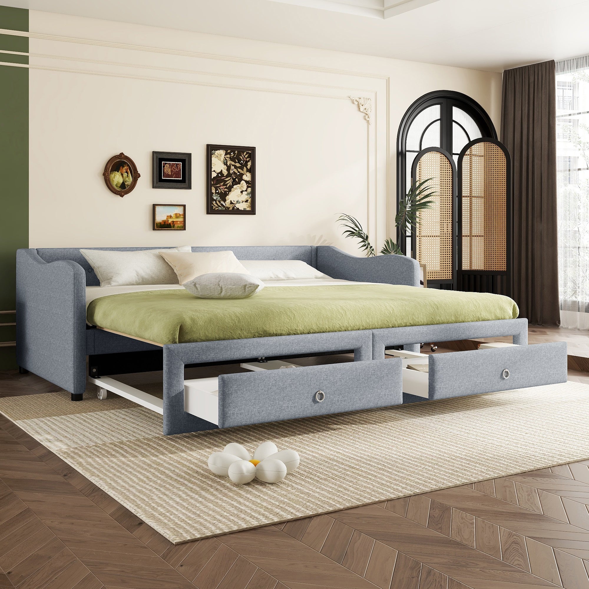 Logidon daybed 90x200 cm with pull-out bed, 2 drawers gray