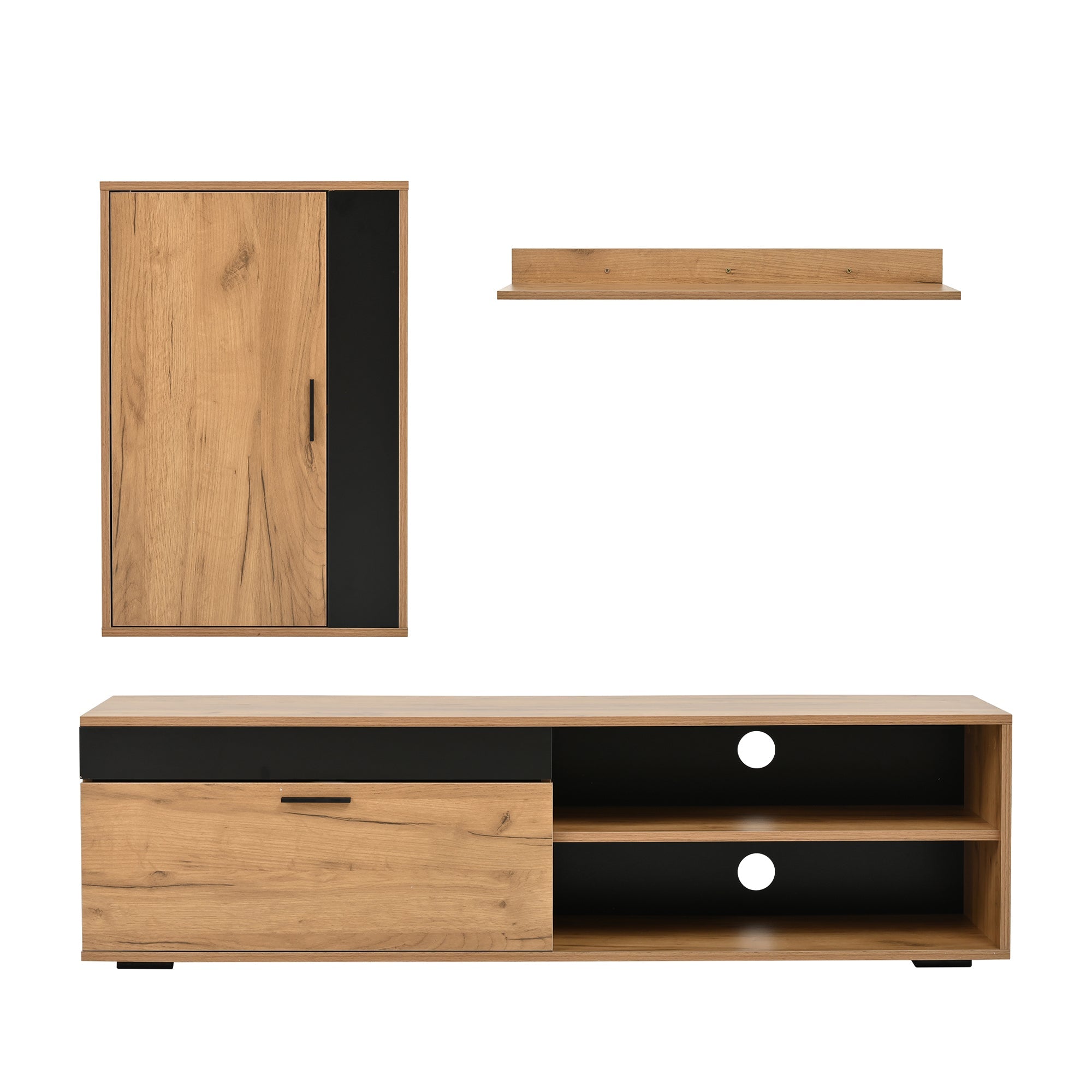 Logidon TV wandmeubelset 140 cm driedelig hout zwart