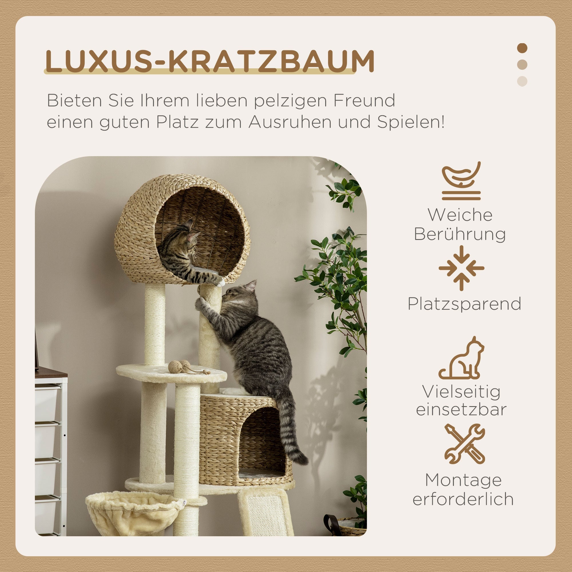 Logidon Krabpaal Kattenhuis van Rotan Beige 60x60x150 cm