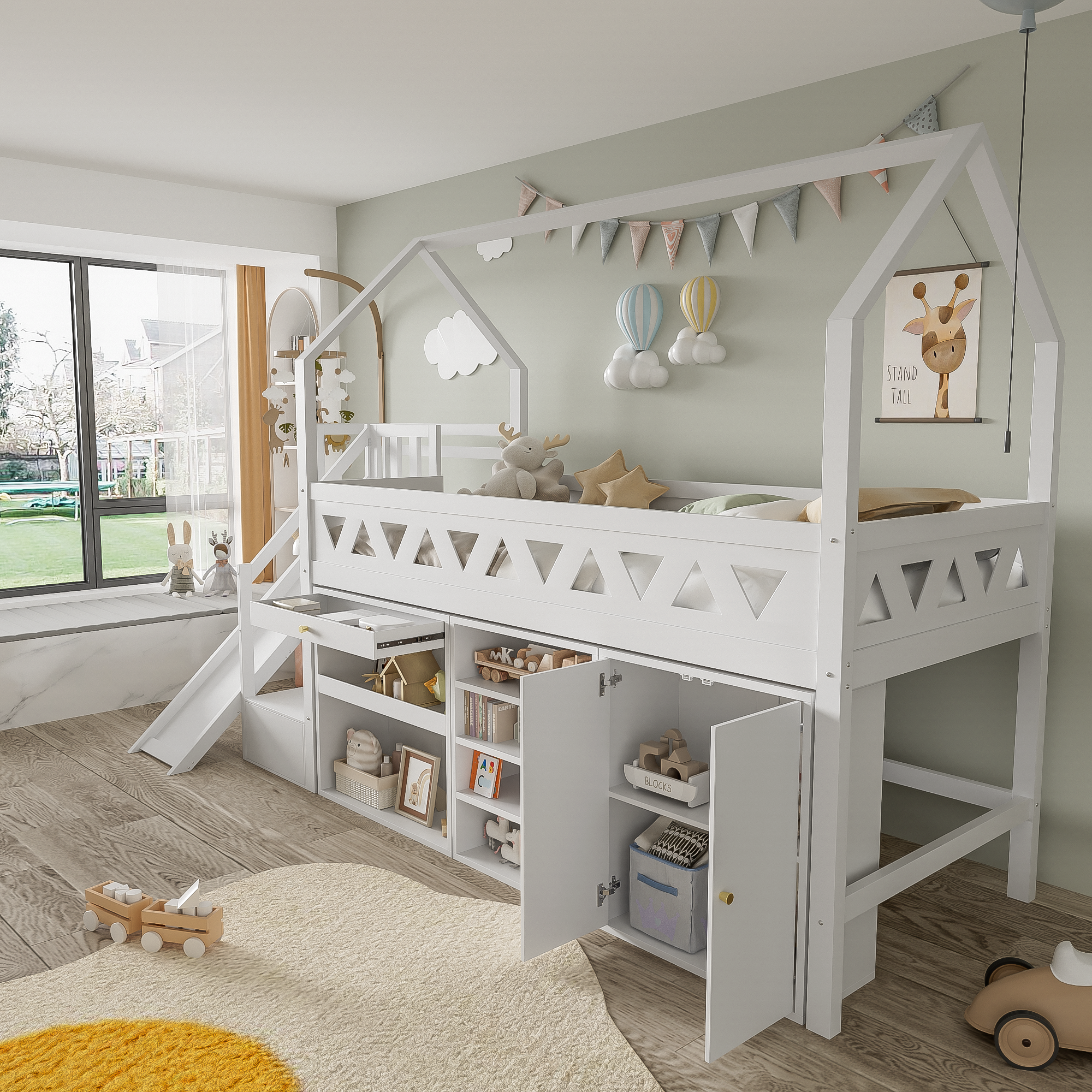 Logidon Kinderbed Wit 90x200 Met Glijbaan En Trap