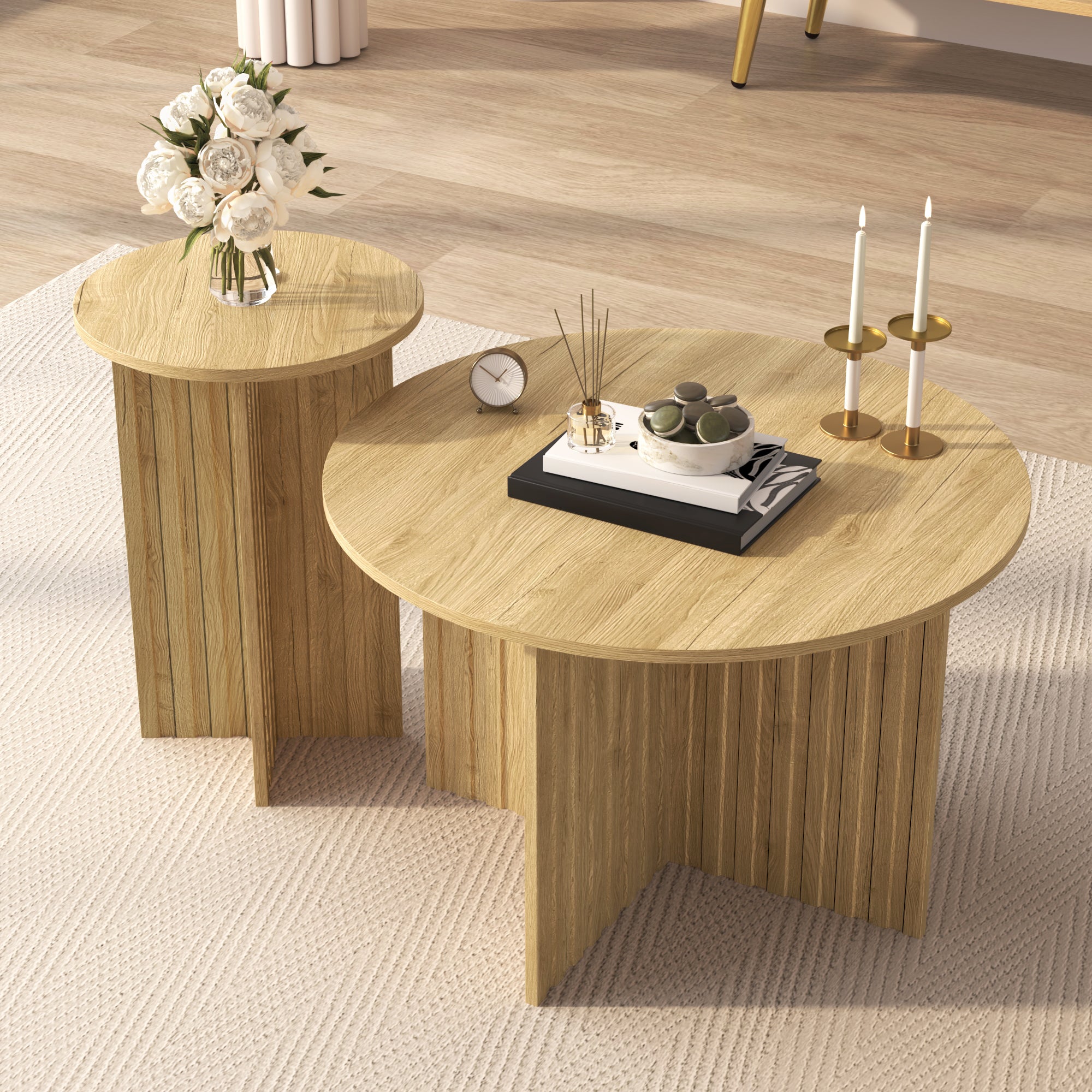 Logidon Nesttafelset 2-delig Naturel Hout Rond 76 Cm Scandinavisch