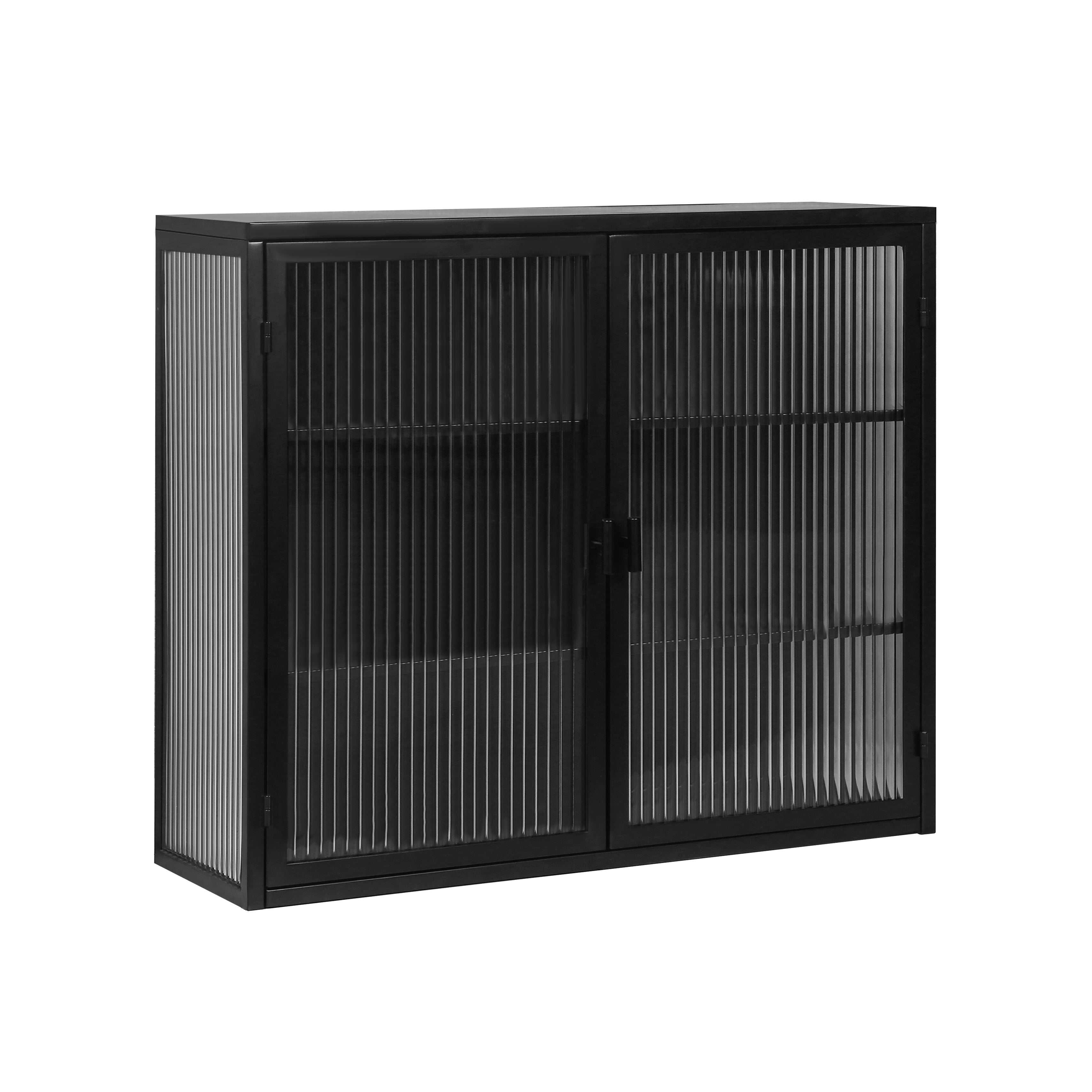 Logidon 70 cm glazen wandkast zwart 2-deurs met drie niveaus