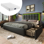 Logidon bedframe 160x200cm met LED-strip en 4 lades zwart