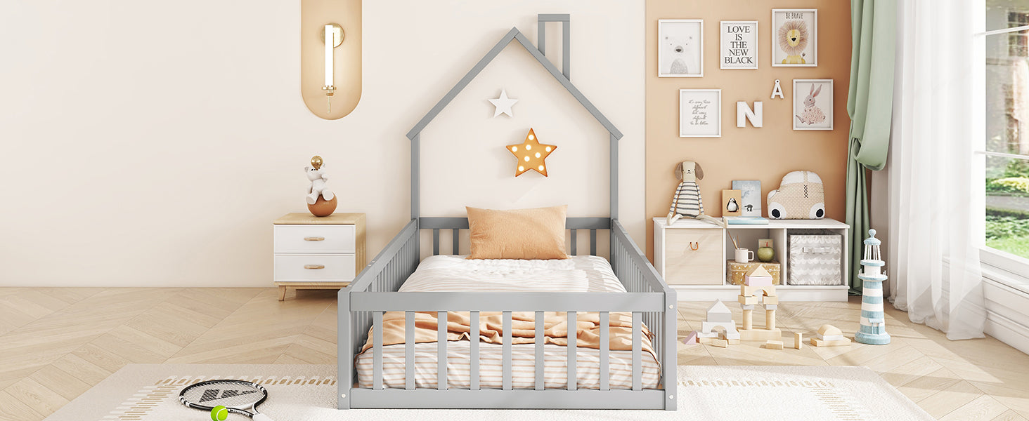 Logidon upholstered bed 90x200 chimney shape gray pine wood