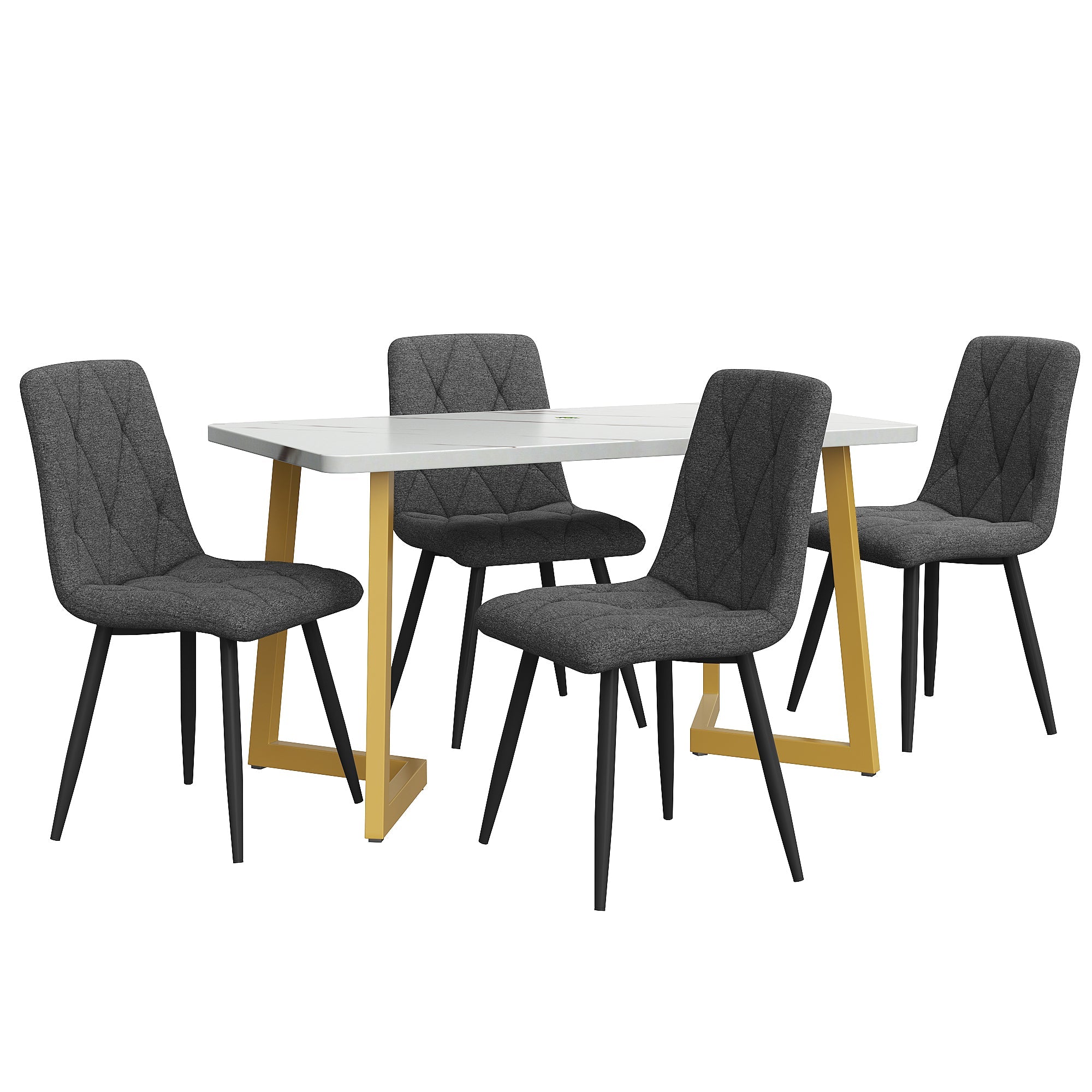 Logidon Eettafelset 117x68 cm Donkergrijze stoelen 4 met gouden poten
