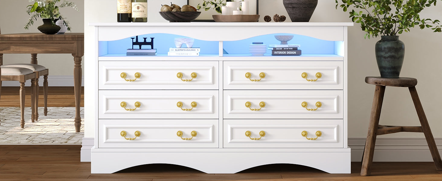 Logidon Dressoir 120x40x70 met LED-licht en halfopen opbergruimte Wit