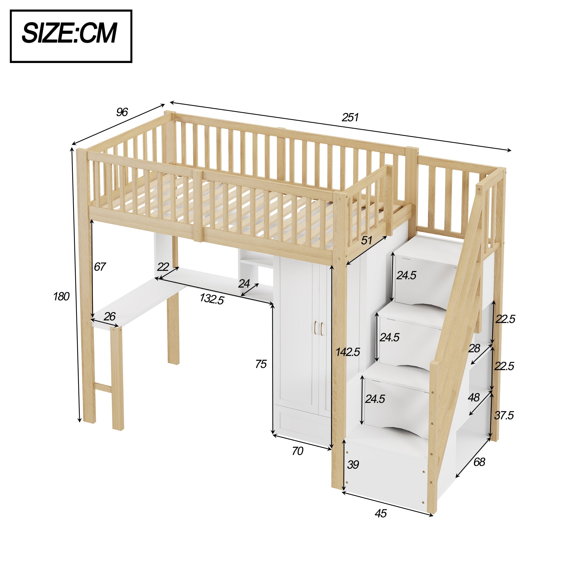 Logidon hoogslaper 90x200 wit met kledingkast en tafel