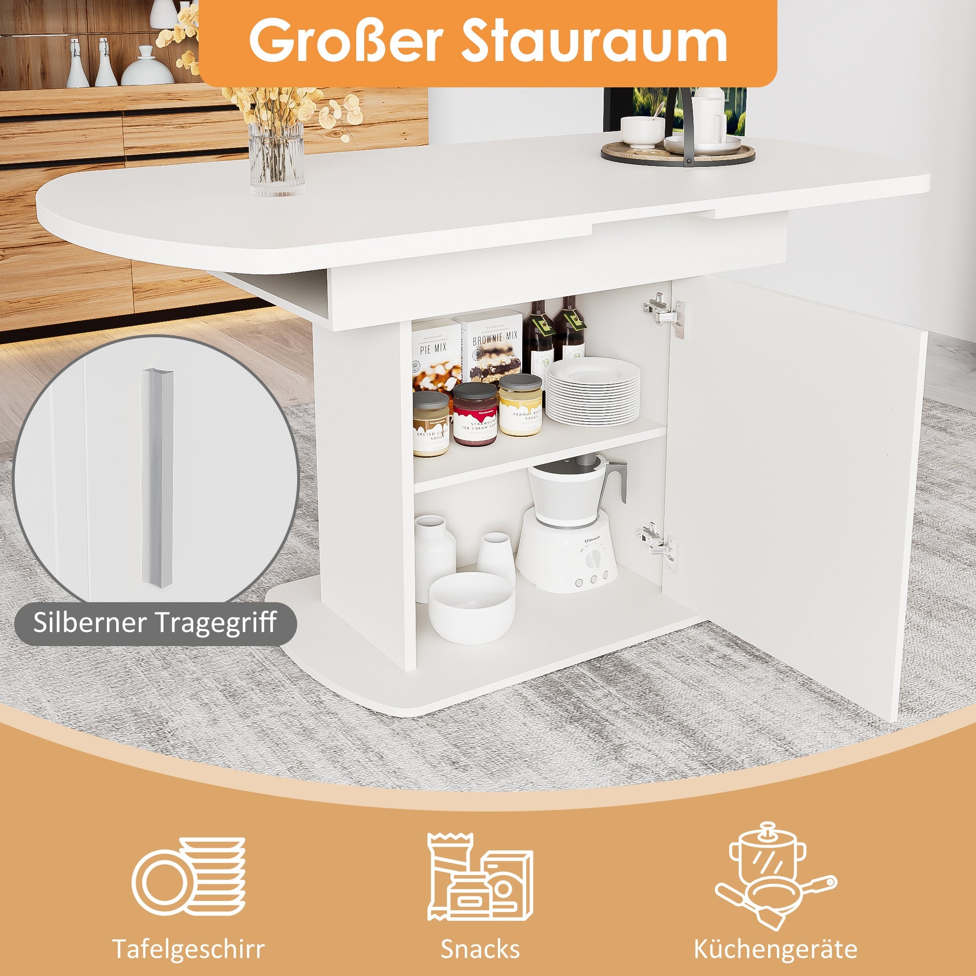 Logidon Witte Uitschuifbare Ovale Eettafel Met Opbergruimte L110/130 B70 H75