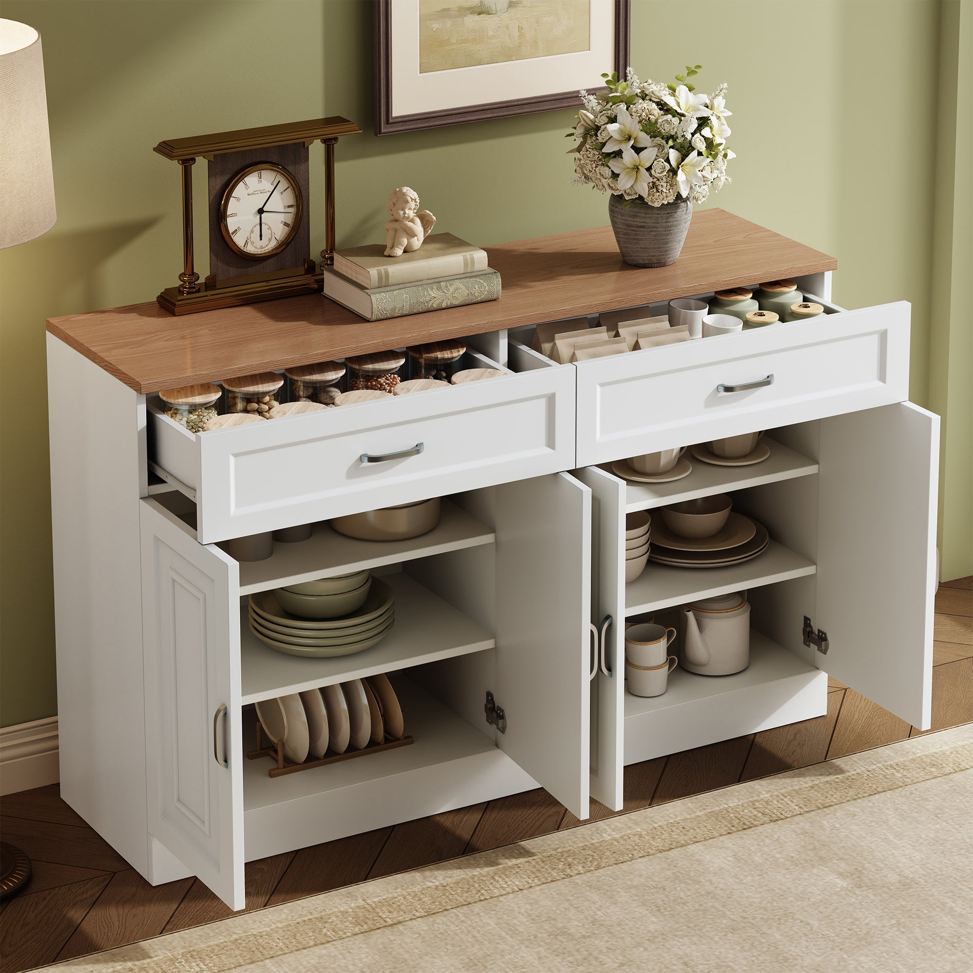Logidon dressoir 120 cm wit houtlook met 4 deuren en 2 lades