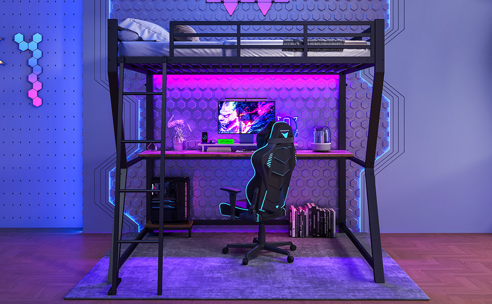Logidon loft bed 140x200 cm with LED lighting and desk