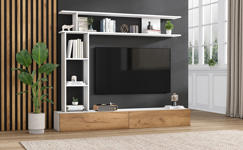 Logidon TV wandmeubel 180 cm wit houtlook met vitrinekasten