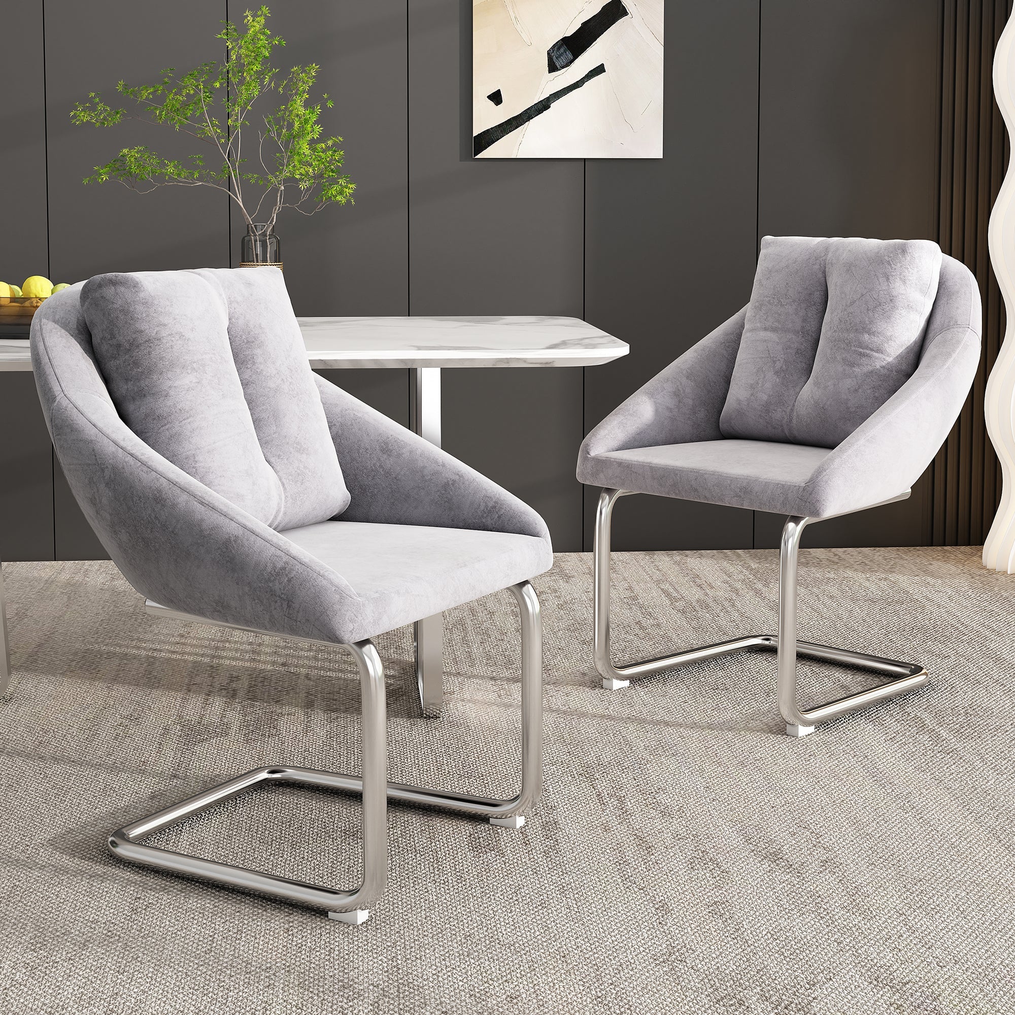 Logidon Dining Room Chairs Velvet Gray Set of 6 with Cushions Luxury Swivel Chair