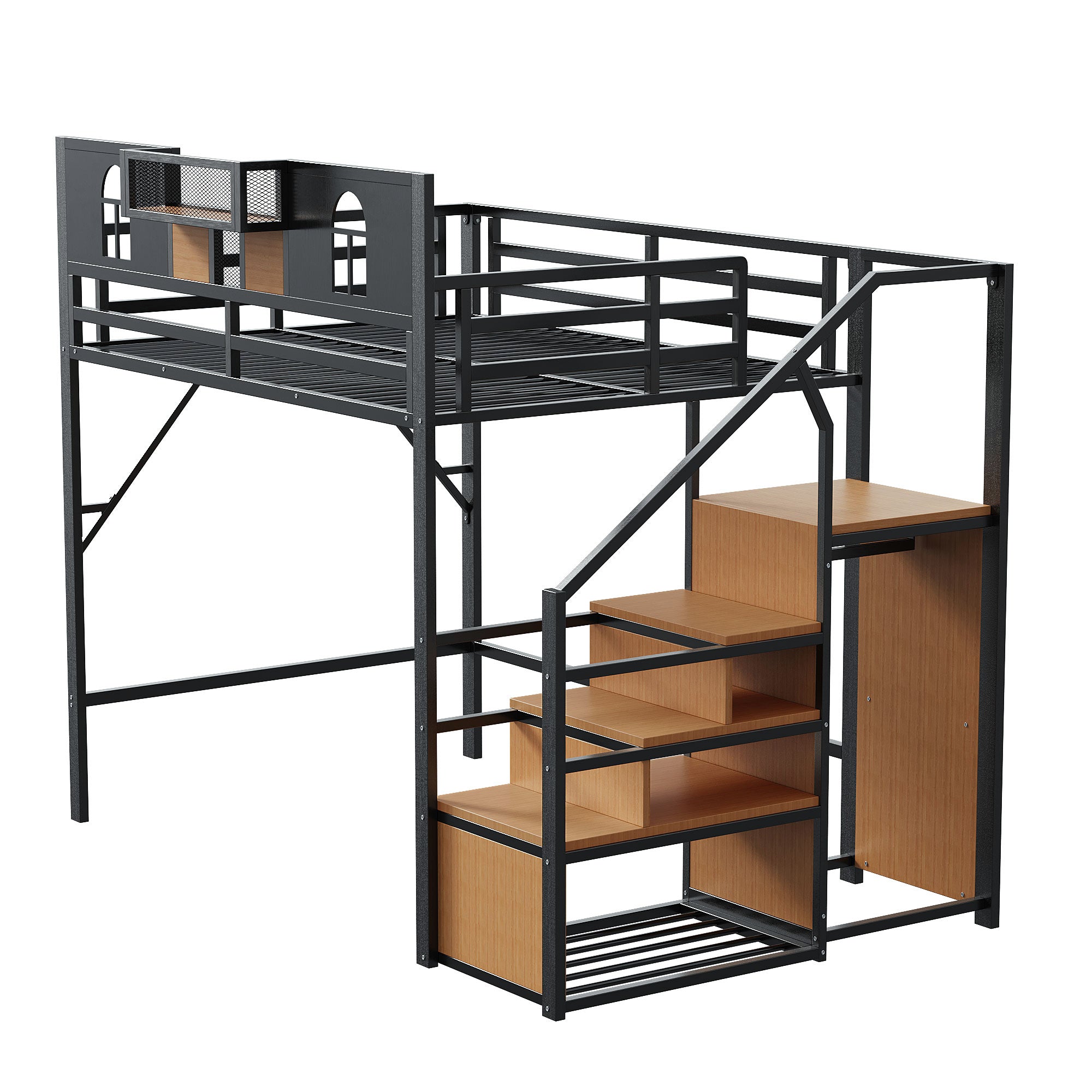 Logidon metalen hoogslaper 140x200 zwart met opbergladder