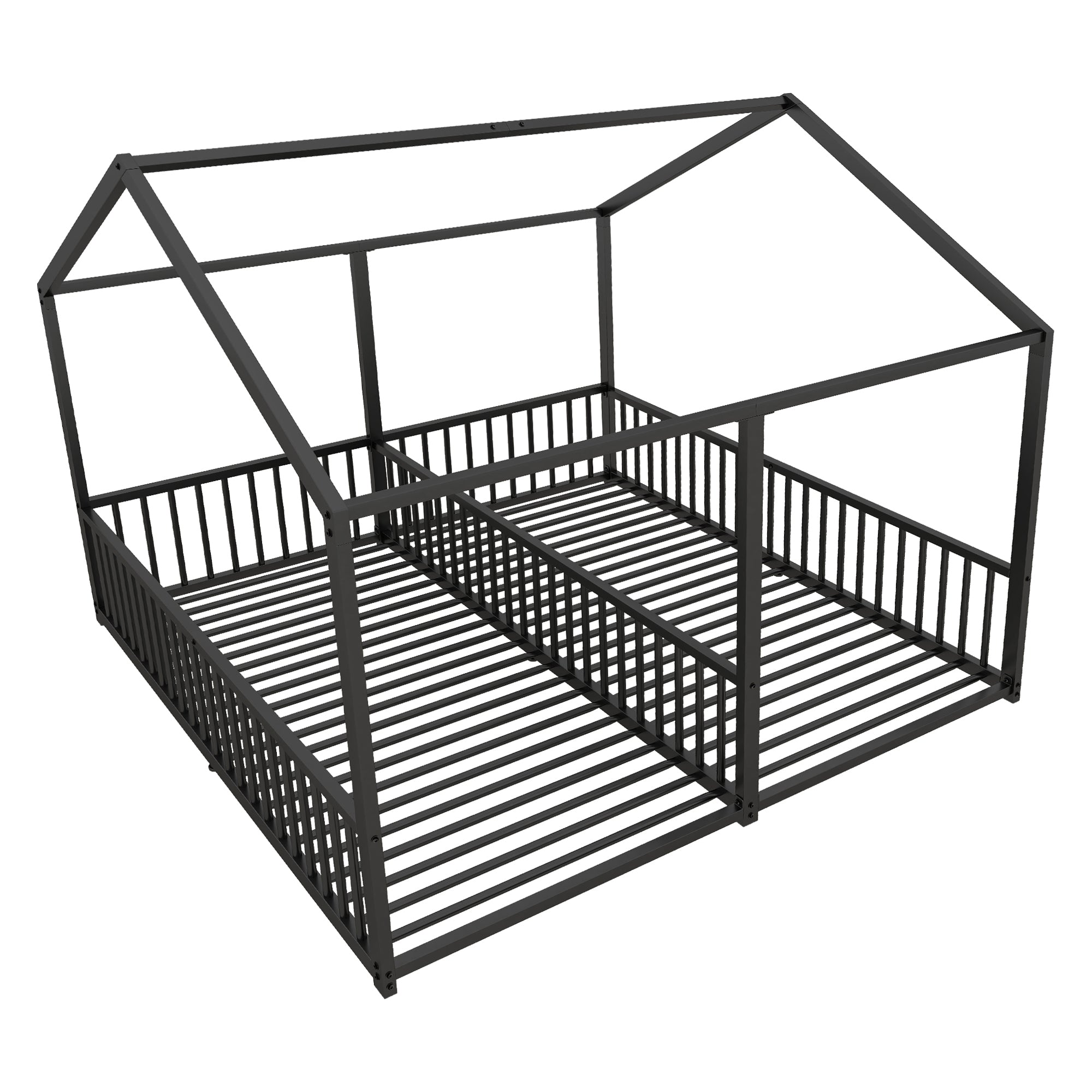 Logidon Metalen Bed Kinderbed 90x200 cm Zwart met Reling