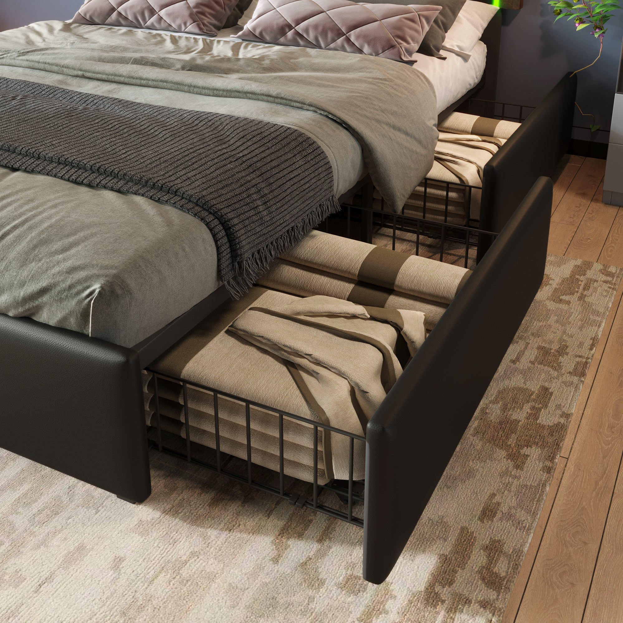 Logidon bedframe 140x200 met LED-verlichting 4 lades zwart