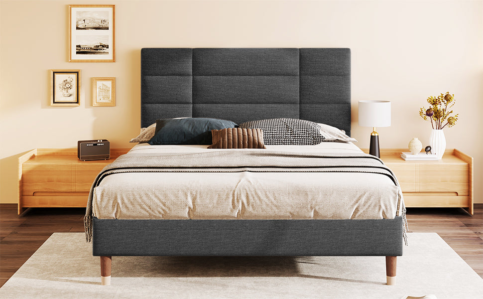 Logidon upholstered bed double bed 140x200 with slatted frame dark gray linen