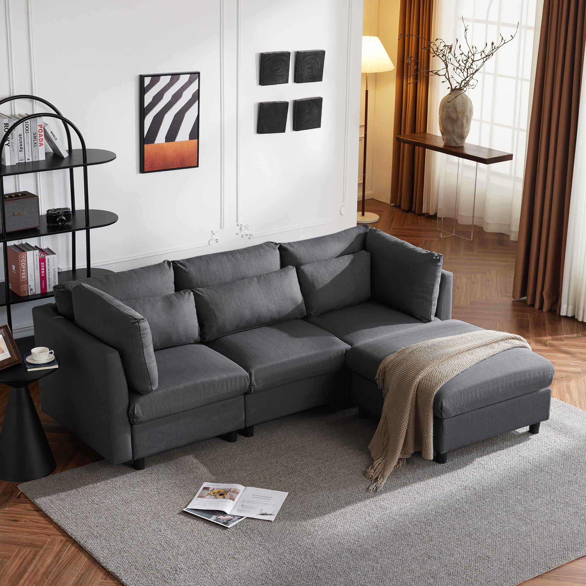 Logidon Modern Design Bank Hoekbank met Voetenbank Grijs 220 cm
