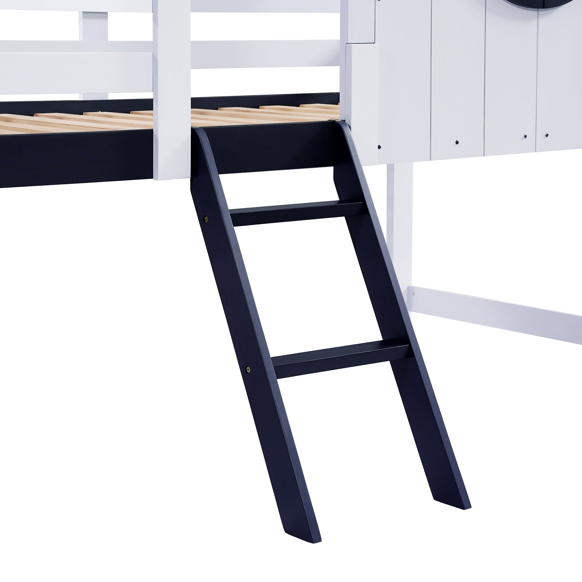 Logidon stapelbed halfhoogslaper 90x200 wit donkerblauw dakraam