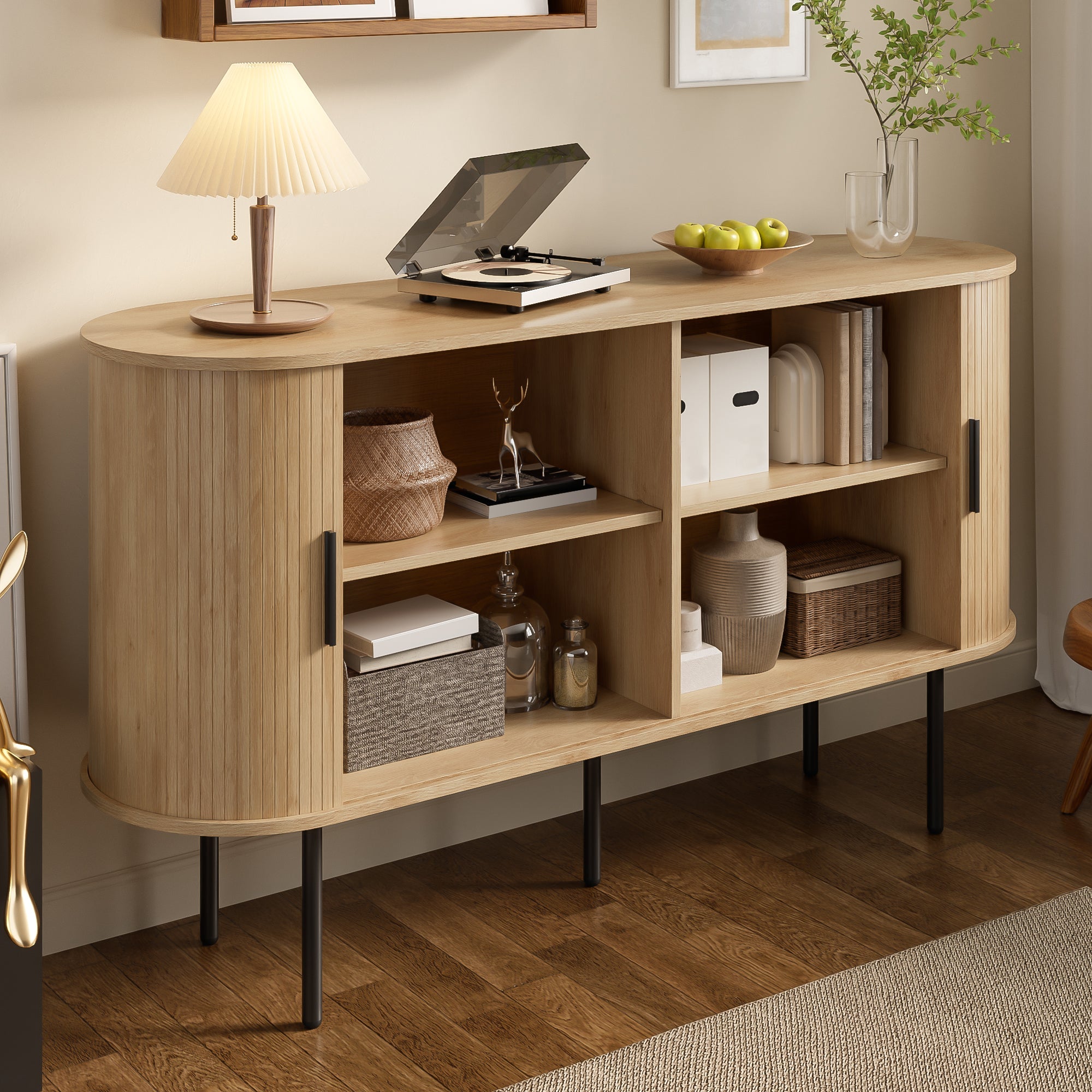 Logidon Modern MDF dressoir met rolluikdeuren en aluminium handgrepen