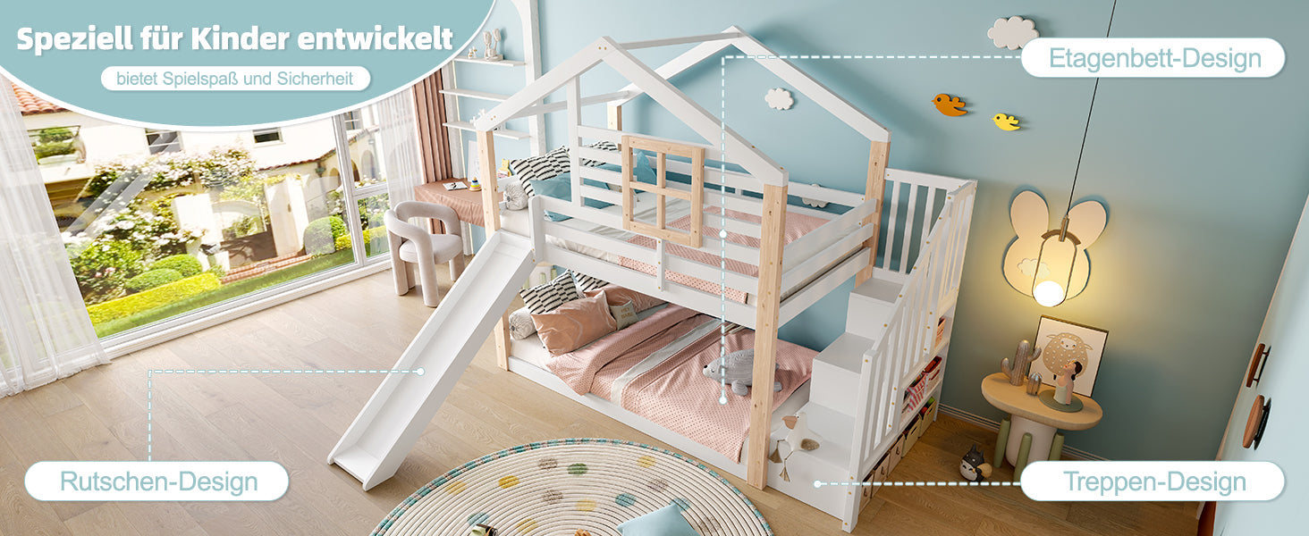 Logidon Kinderstapelbed met Glijbaan en Trap Scandinavisch Design Wit