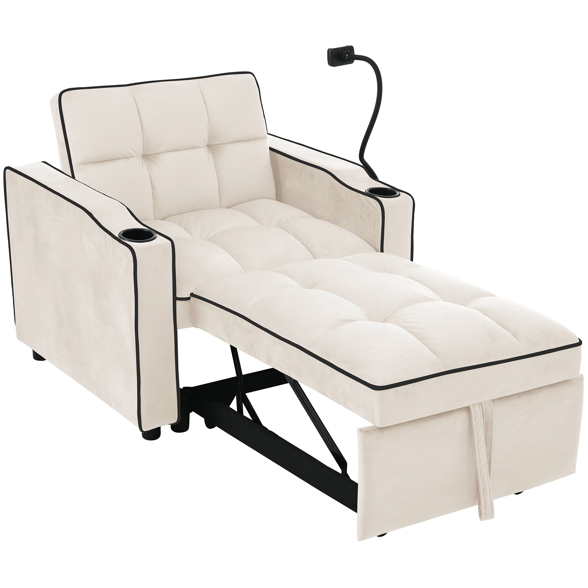 Logidon beige 3-in-1 uittrekbare slaapbank met bekerhouders