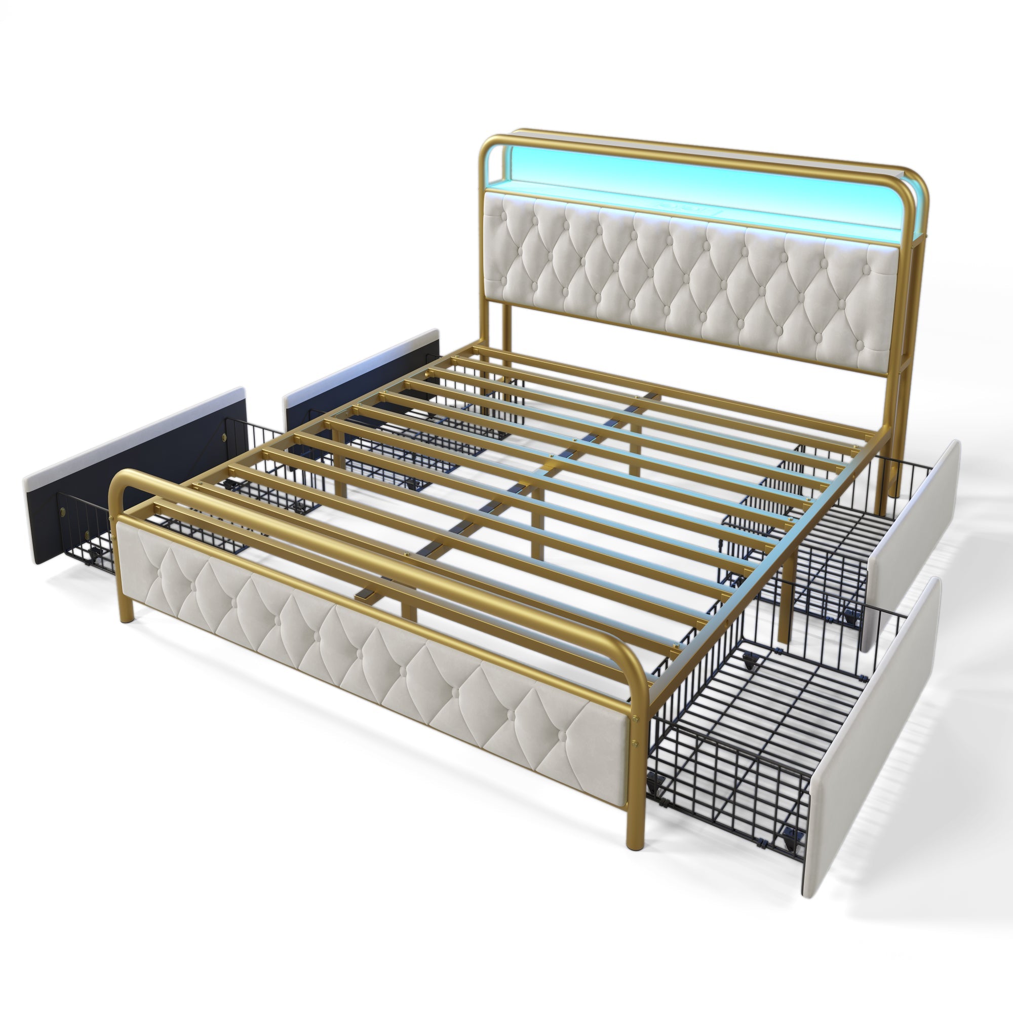 Logidon gestoffeerd bed 140x200 USB-C oplaadfunctie LED 4 lades