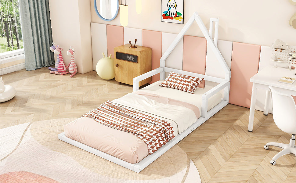 Logidon kinderbed 90x200 cm huisvorm plat bed massief grenen wit