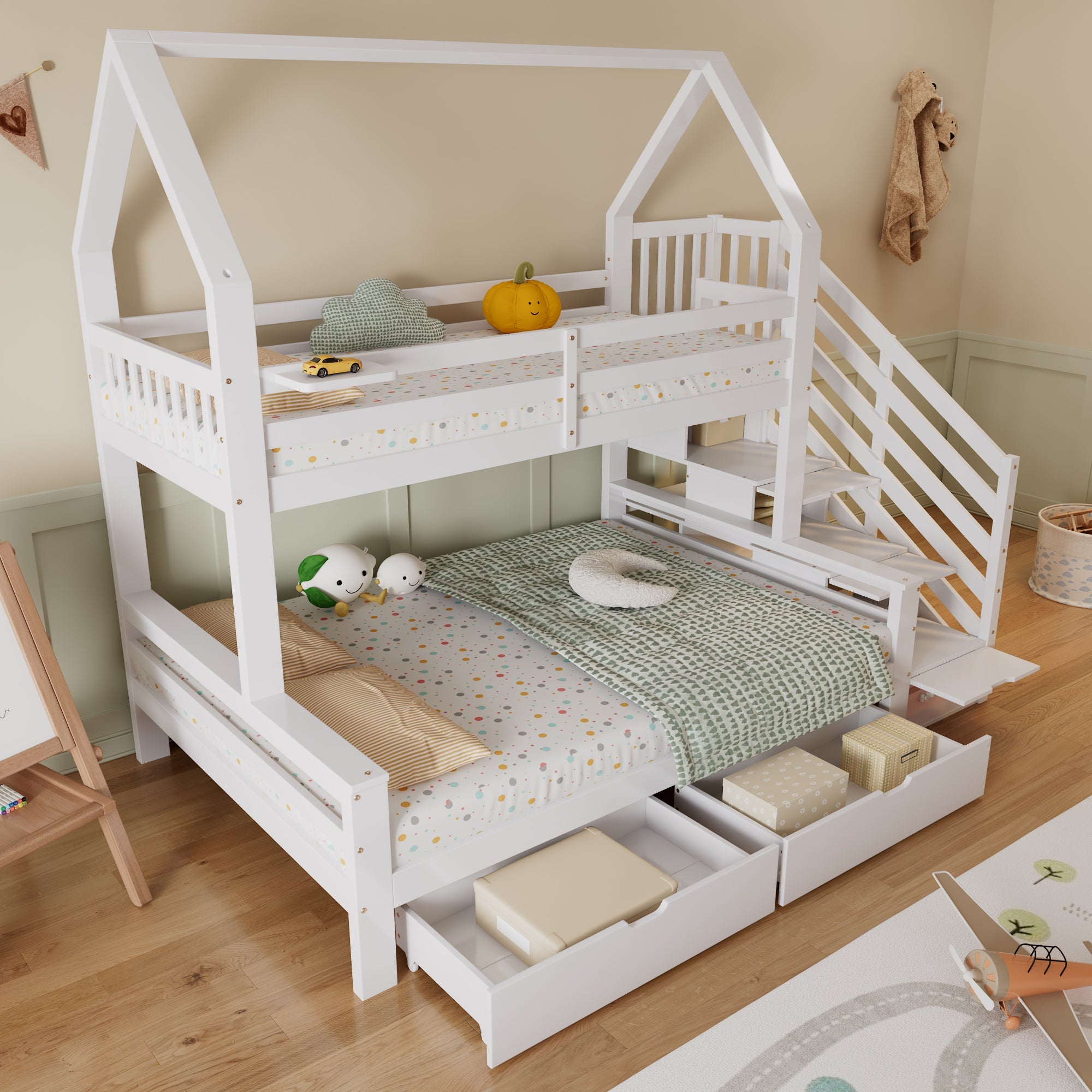 Logidon stapelbed kinderbed wit 90x200 en 140x200 met dakdesign