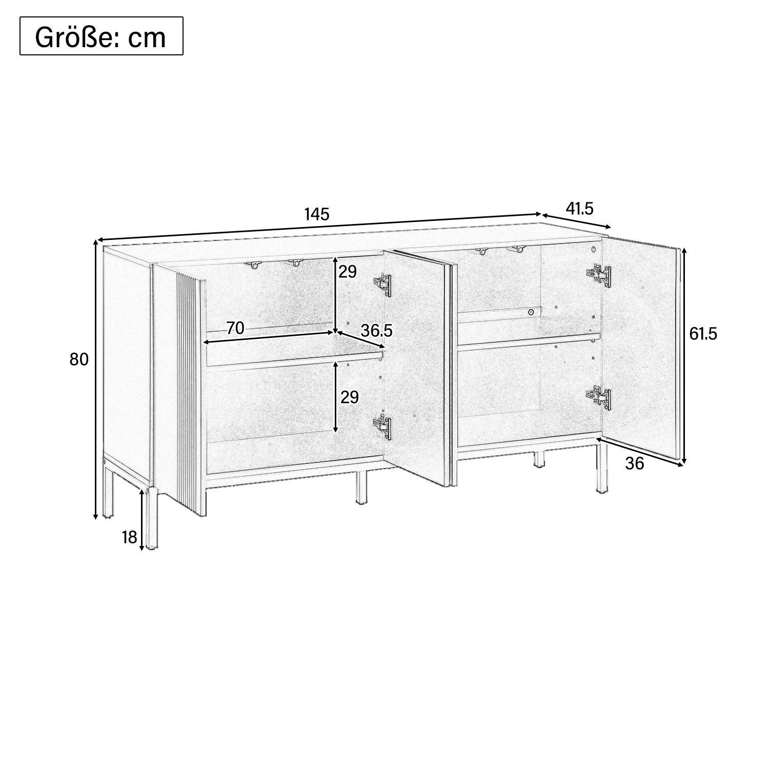 Logidon Modern Dressoir 4-deurs Greeploos Zwart 145x41x80 cm