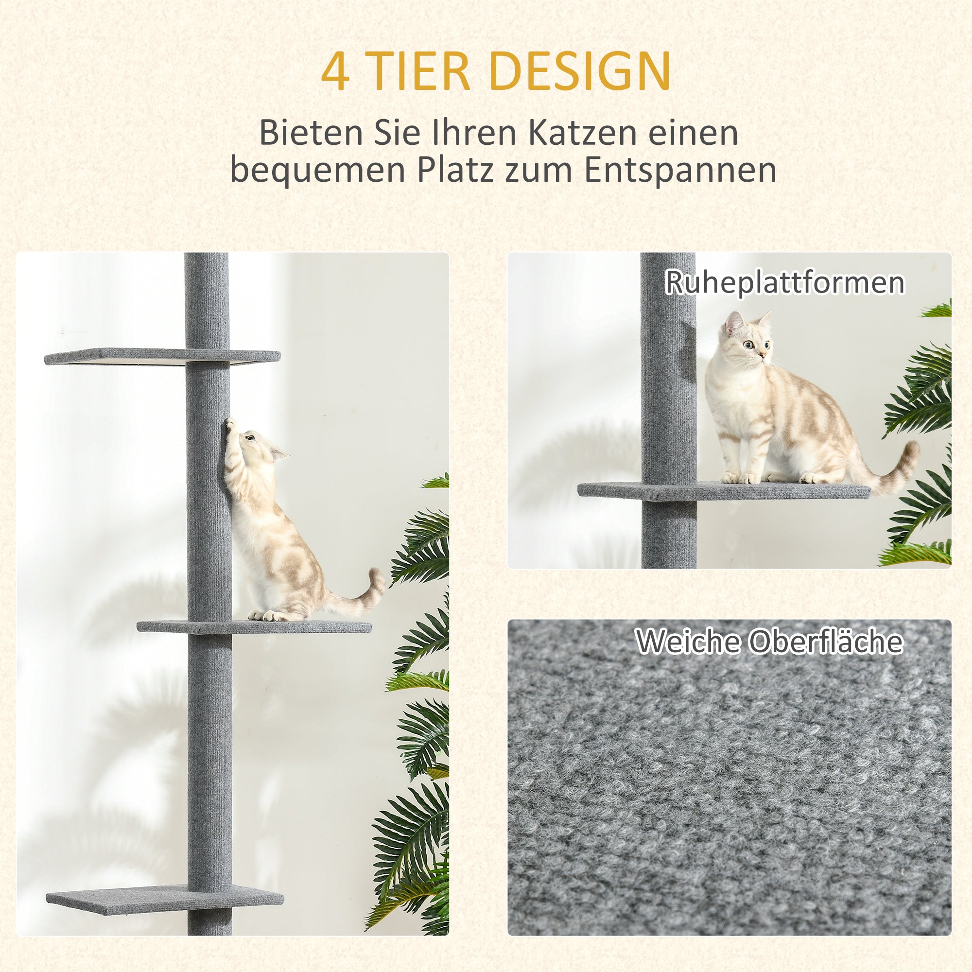 Logidon in hoogte verstelbare krabpaal grijs plafond hoog 228-260 cm