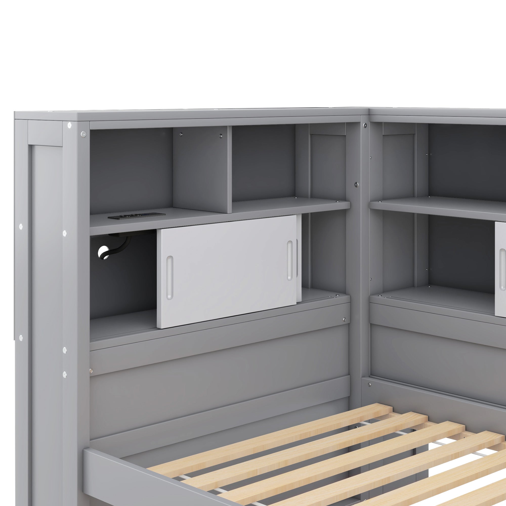 Logidon daybed 90x200 cm grijs met uitschuifbaar bed USB opbergvak