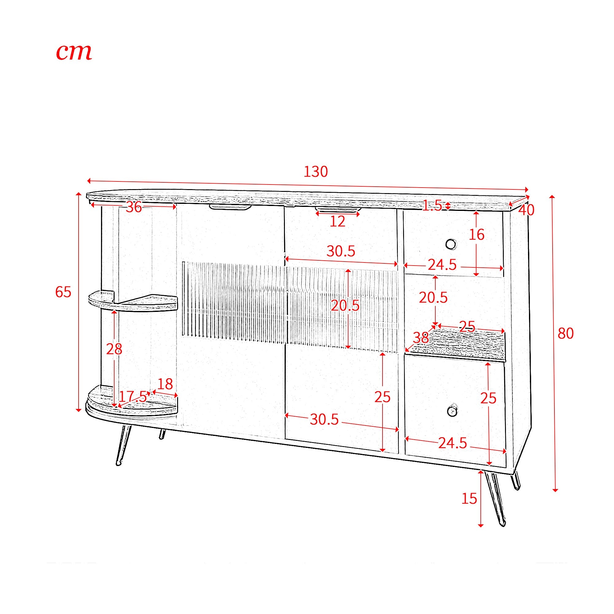Logidon buffetkast 130x40x80 cm zwart met glazen schuifdeuren LED verlichting