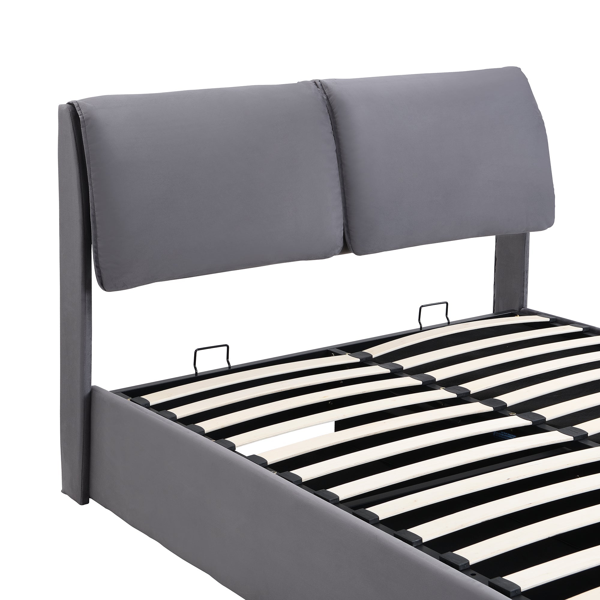 Logidon gestoffeerd bed 140x200 grijs fluweel hydraulisch met drie lades hoofdeinde