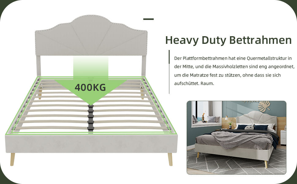 Logidon bedstee 160x200 beige met elegant hoofdbord
