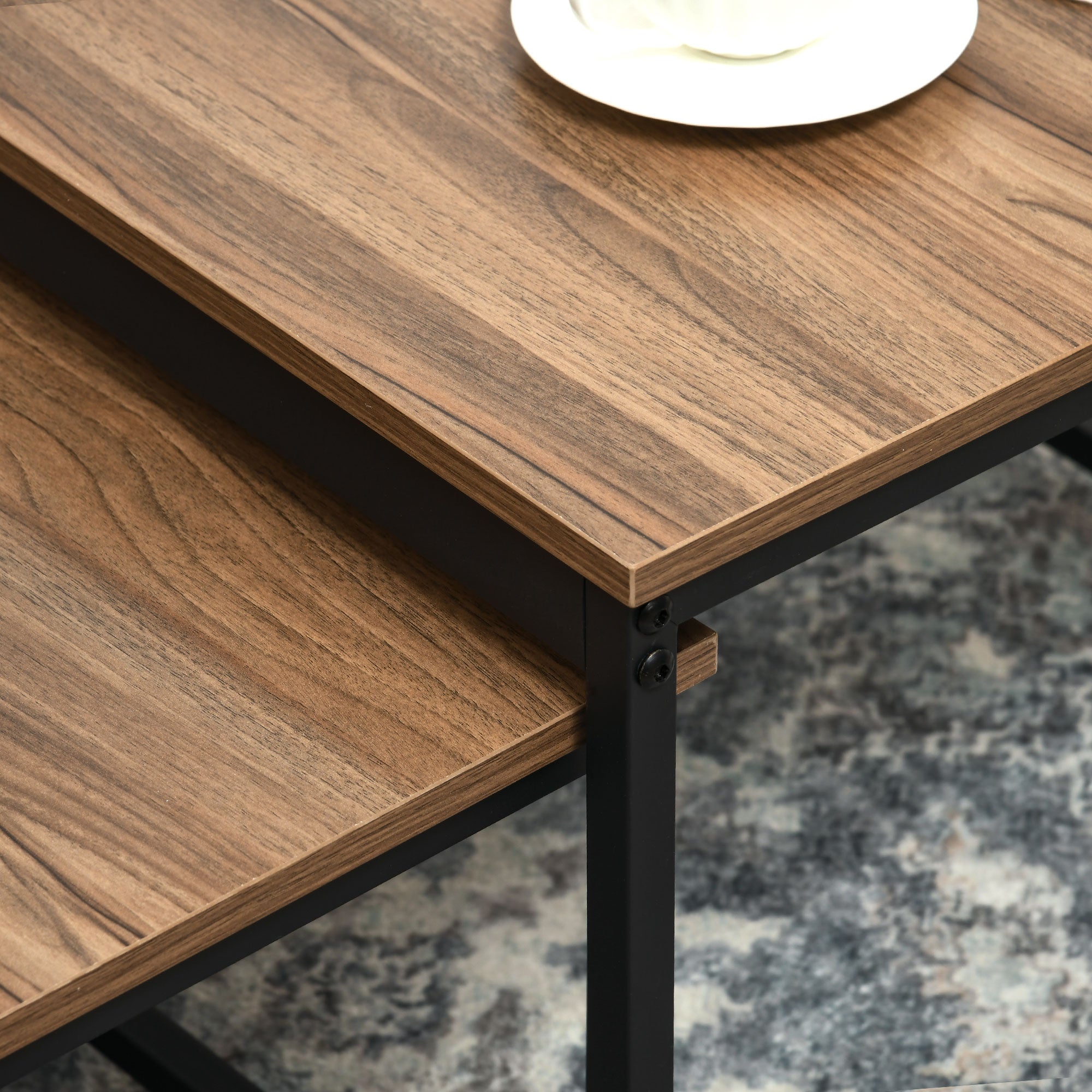 Logidon set van 2 bijzettafels naturel houtlook staal industrieel design