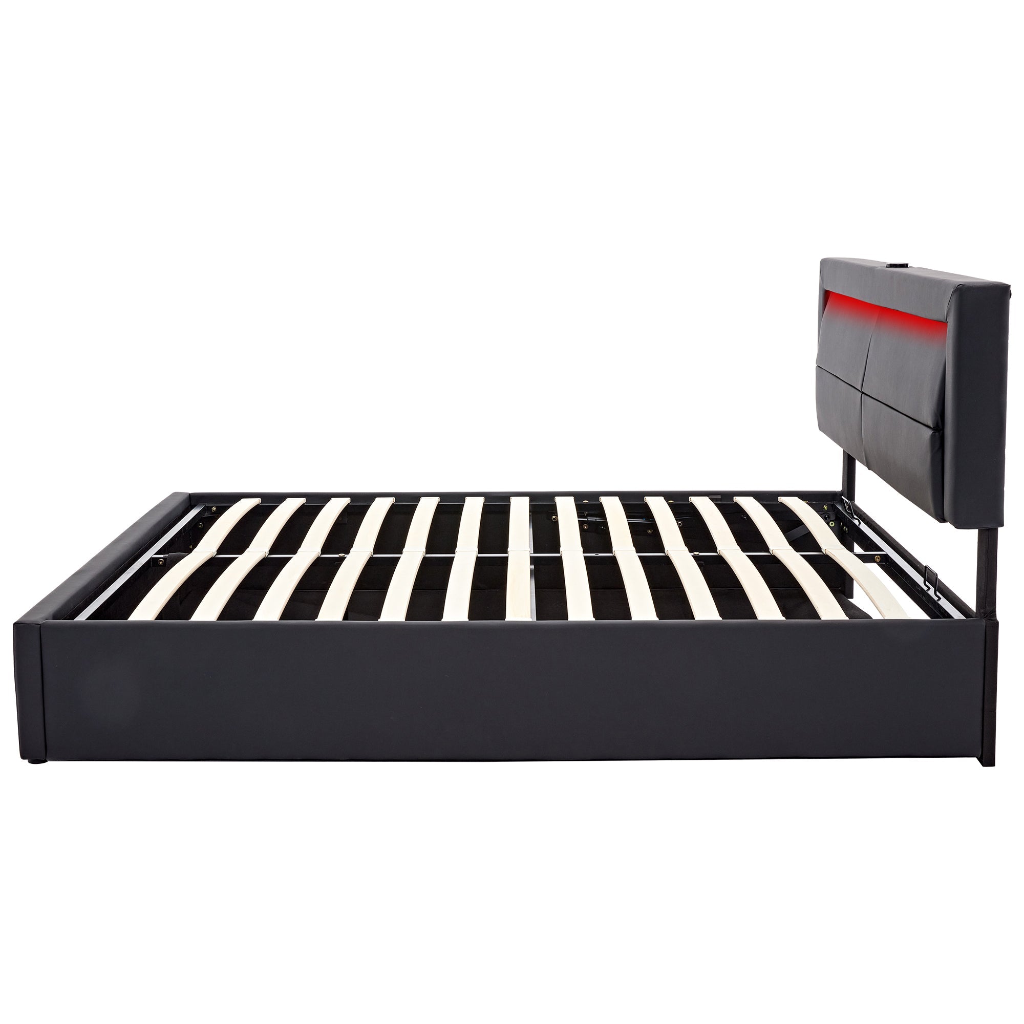 Logidon upholstered bed 140x200 black LED USB charging port storage space
