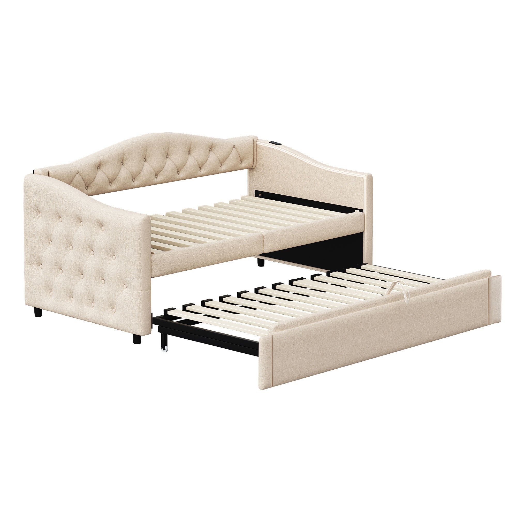 Logidon uitschuifbare slaapbank 90x200 beige met USB-poort