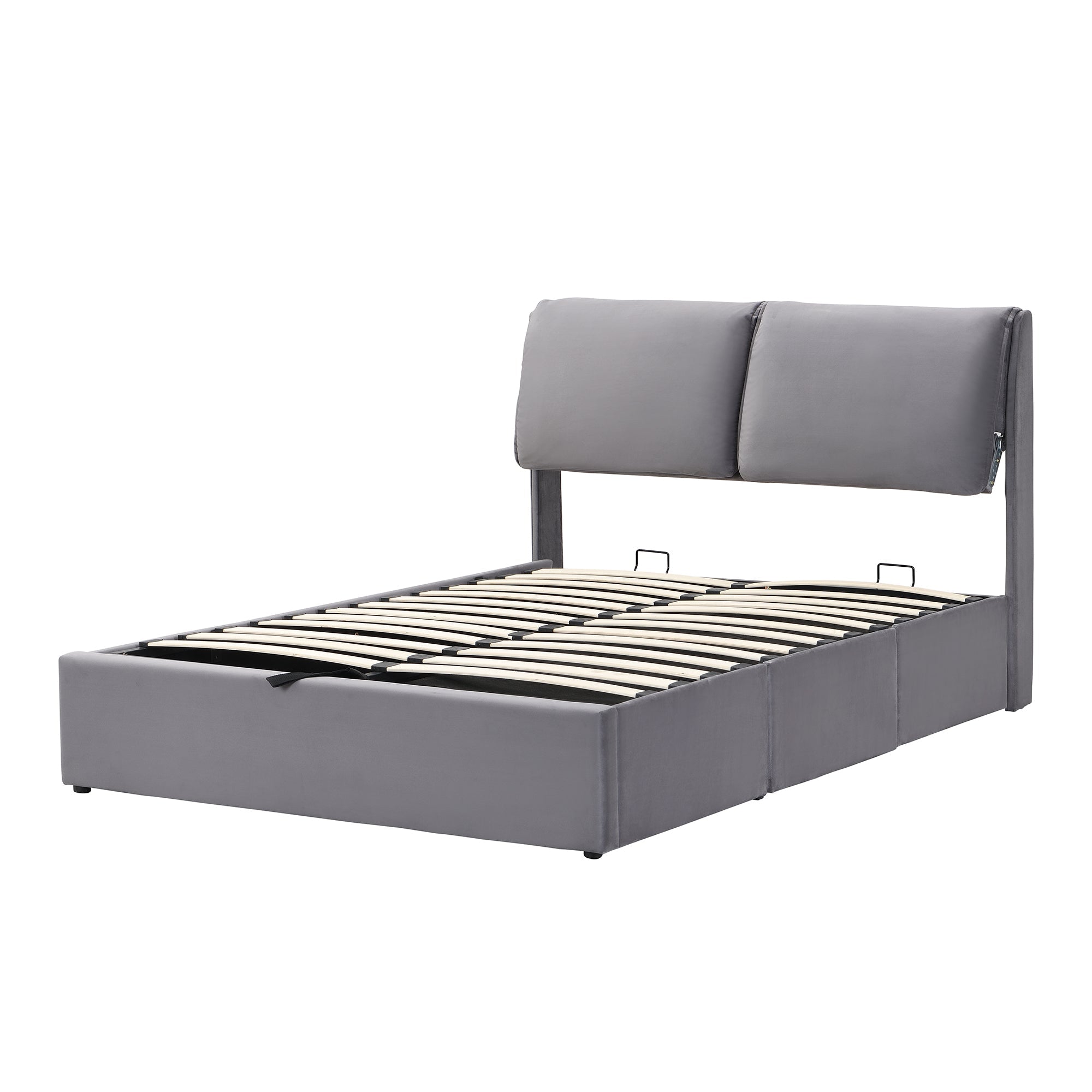 Logidon gestoffeerd bed 140x200 grijs fluweel hydraulisch met drie lades hoofdeinde