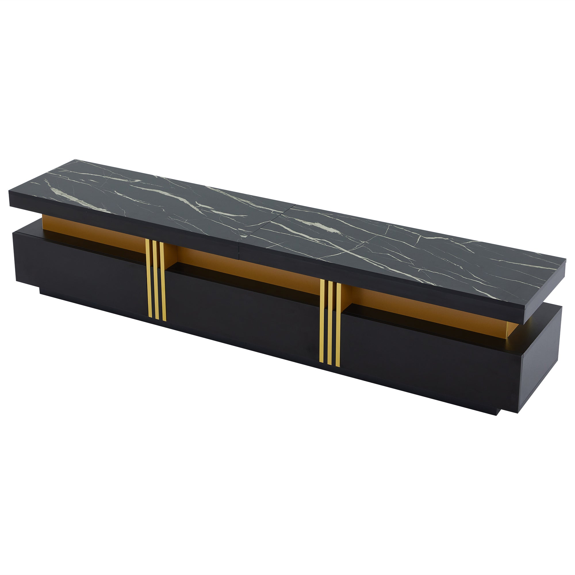 Logidon Zwarte tv-wandmeubelset 2 tv-kast salontafel marmerlook