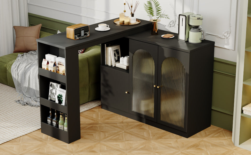 Logidon 360° Rotating Bar Table Black 120x40x97 cm Glass Doors