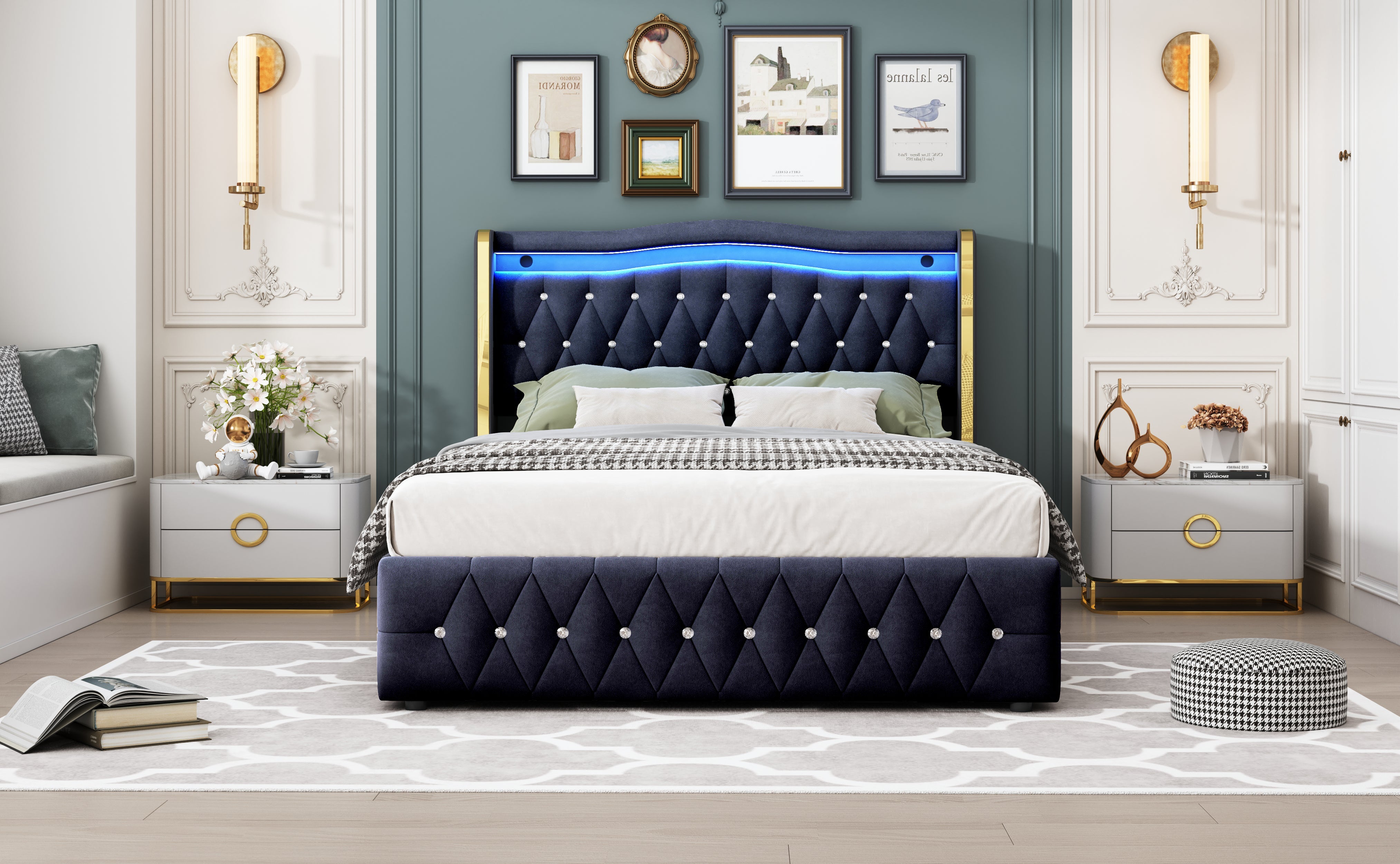 Logidon gestoffeerd bed 140x200 cm Velvet Black LED-verlichting