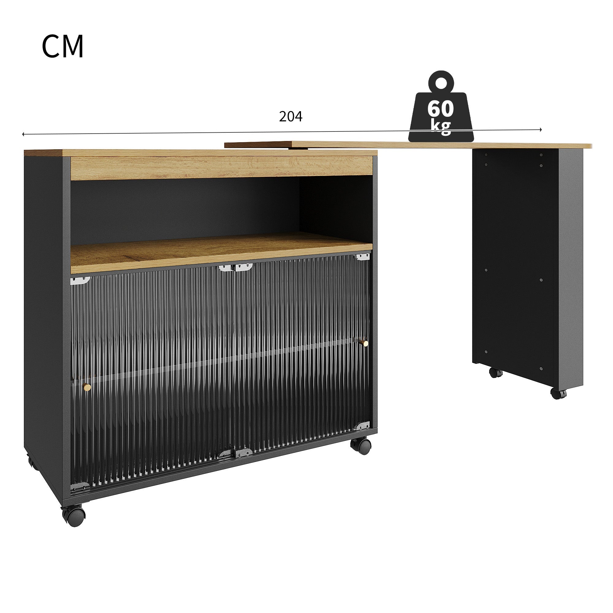 Logidon Uitschuifbare bartafel met opbergruimte en LED 138 tot 204 cm