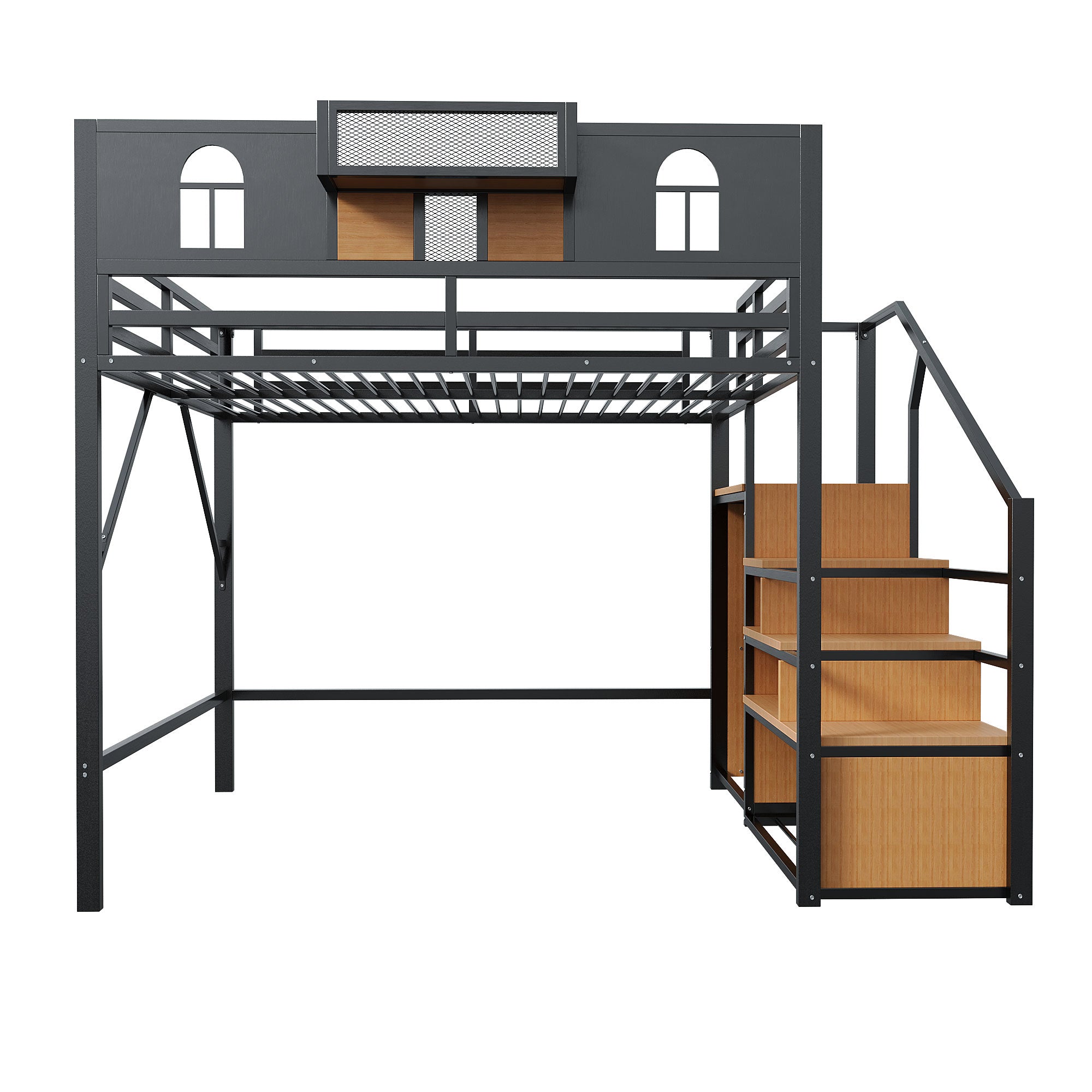 Logidon metalen hoogslaper 140x200 zwart met opbergladder