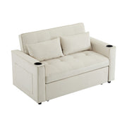 Logidon slaapbank beige fluweel met bekerhouder en kussen