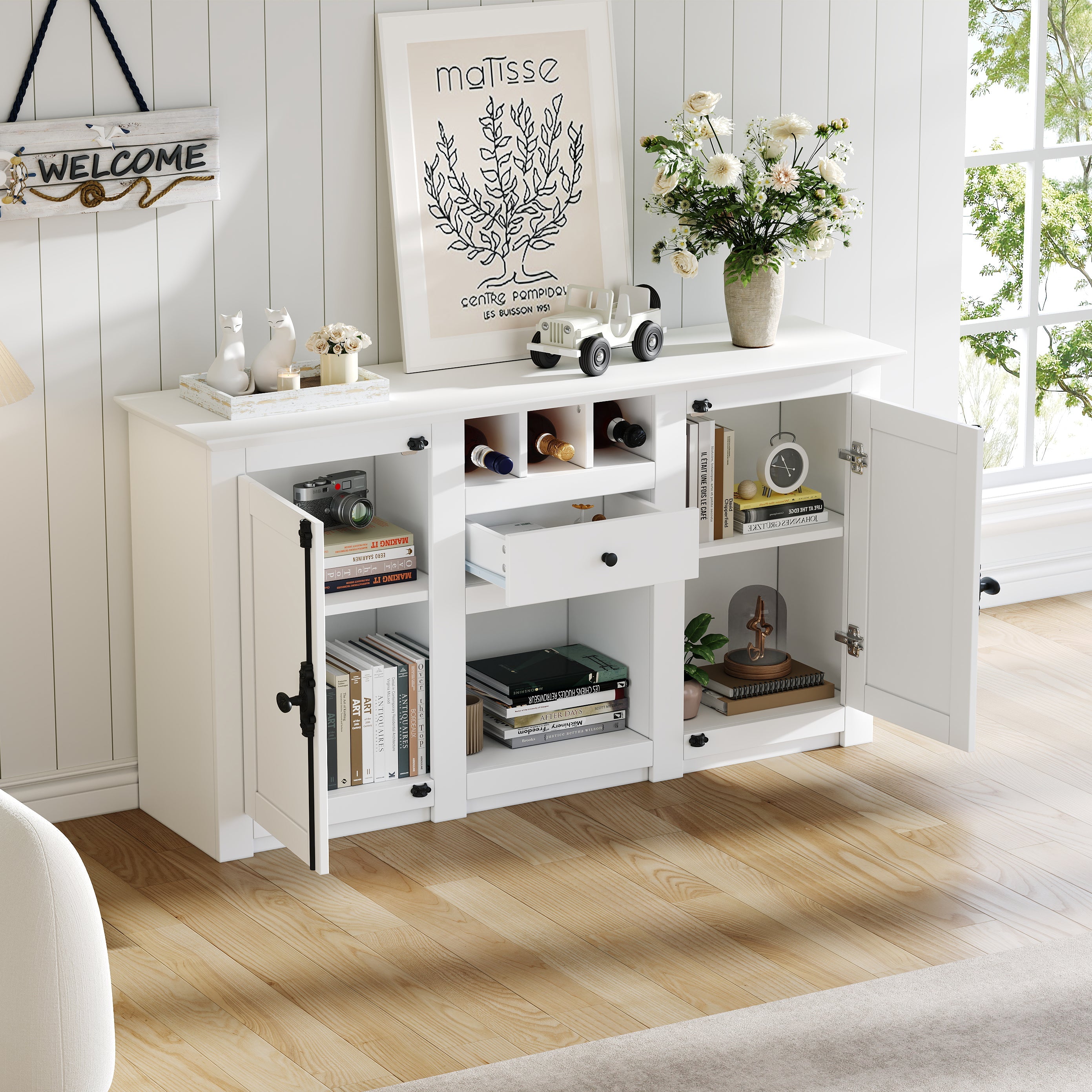 Logidon dressoir 130x35x70 cm wit 2 deuren, 1 lade, 3 wijnvakken