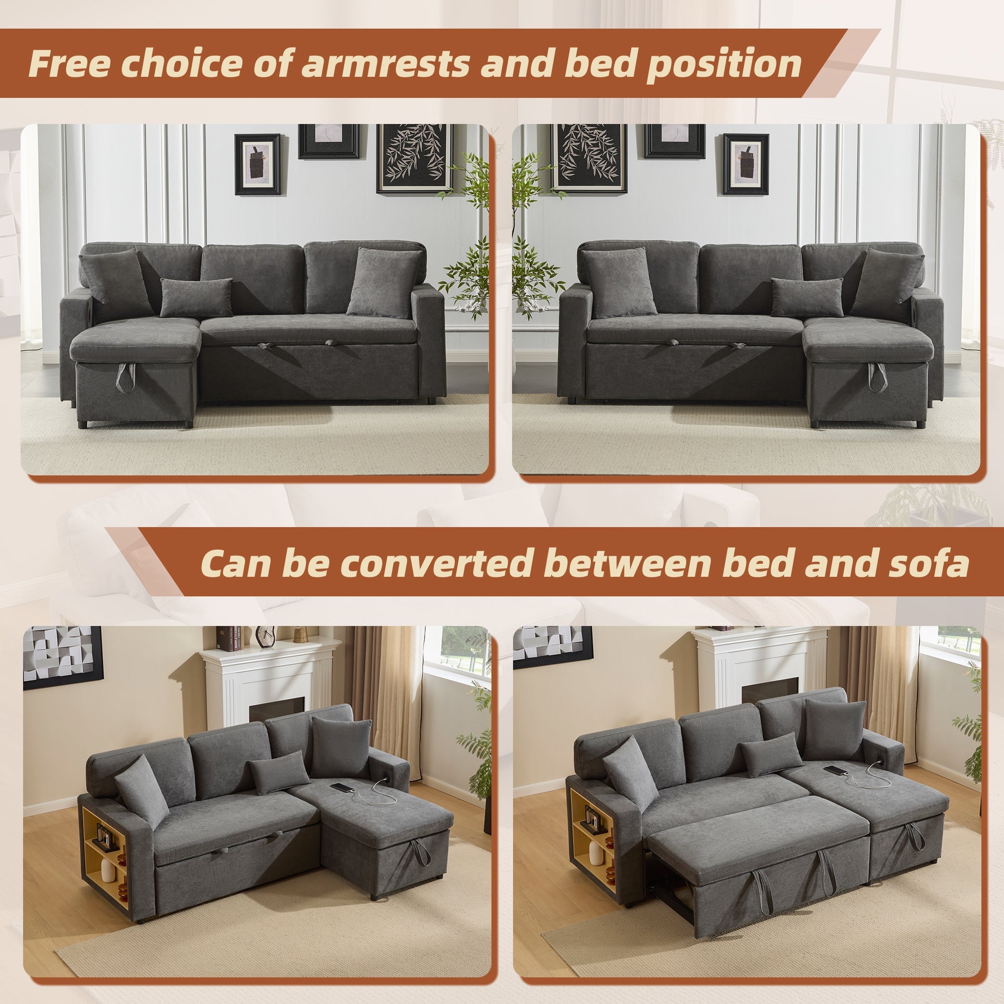 Logidon Corner Sofa Gray Extendable Bed With Bed Box Shelf 214x131