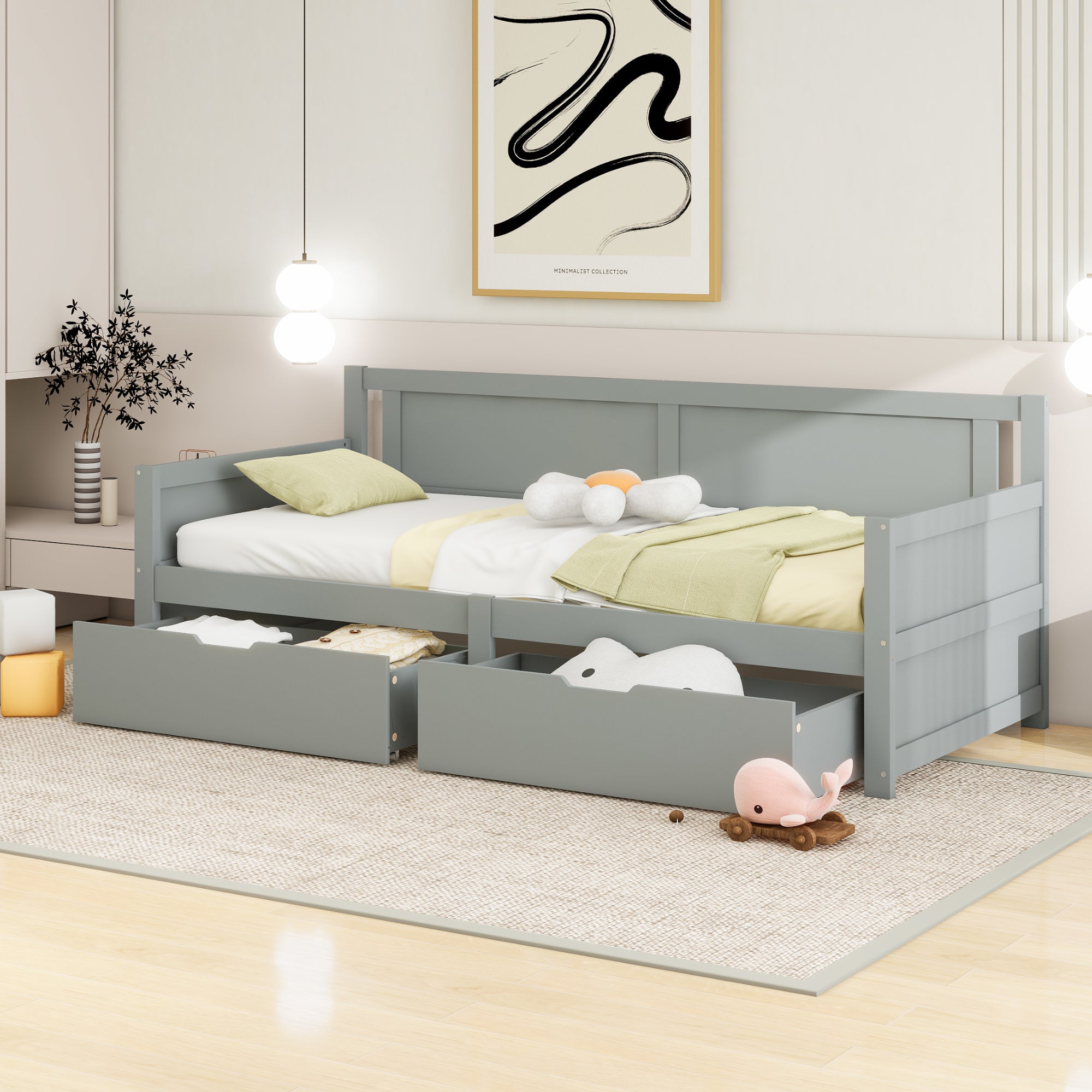 Logidon Sofa Bed 90x200 Gray With Two Storage Compartments Solid Wood Frame