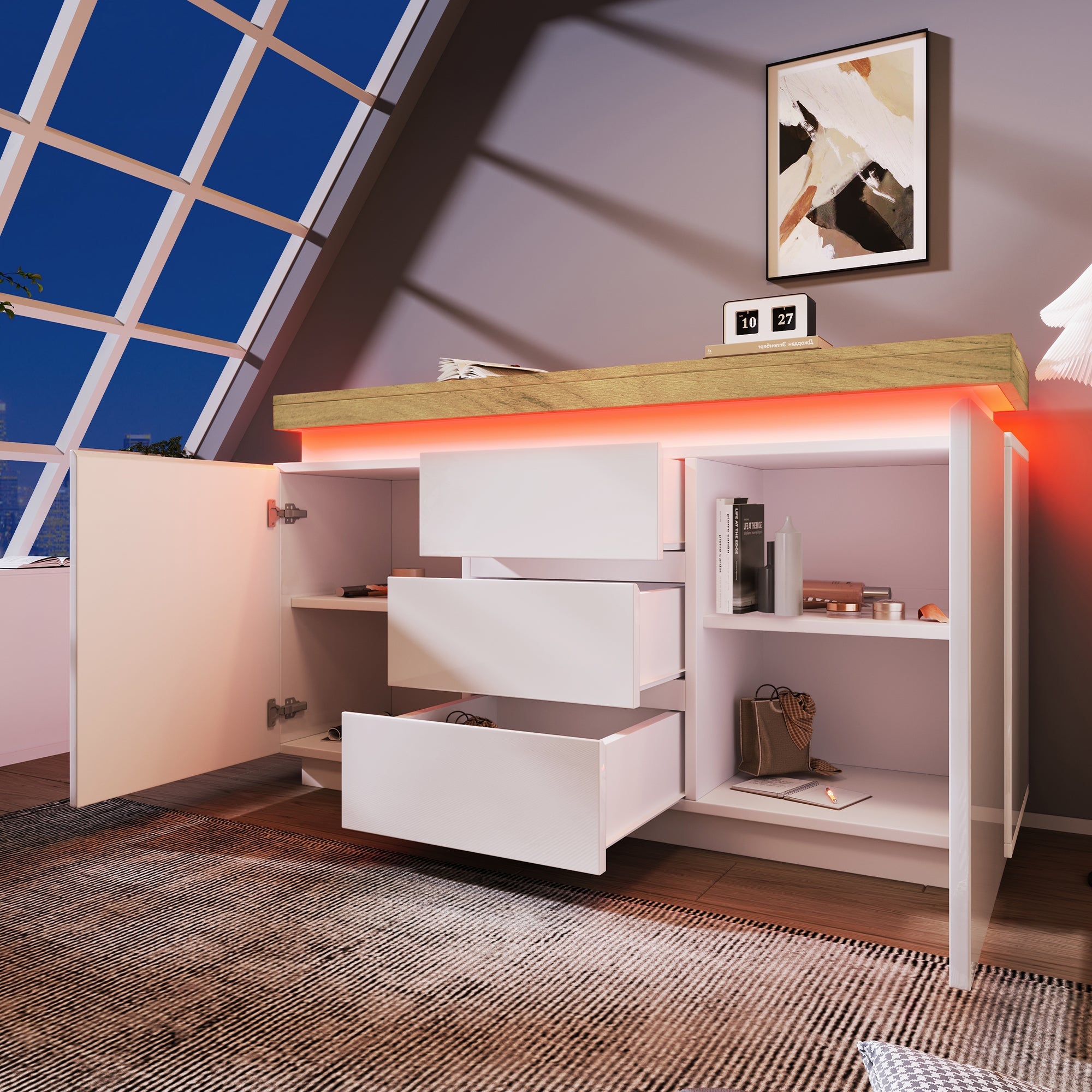 Logidon Wit Dressoir Met LED Verlichting 2 Deurs 3 Lades